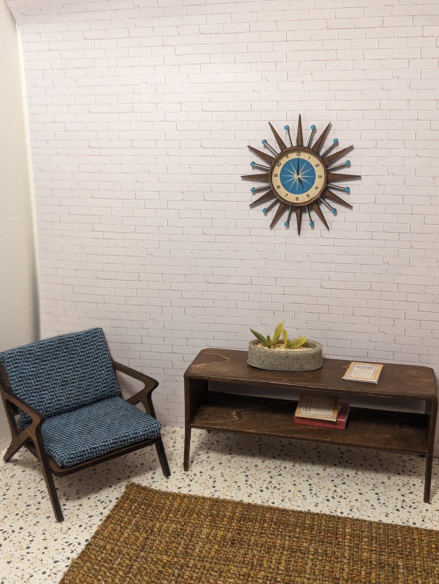 Mid Century Round Edge Display/Coffee Table Miniature 1:12 Scale - Dollhouse table, mini display table, room box table