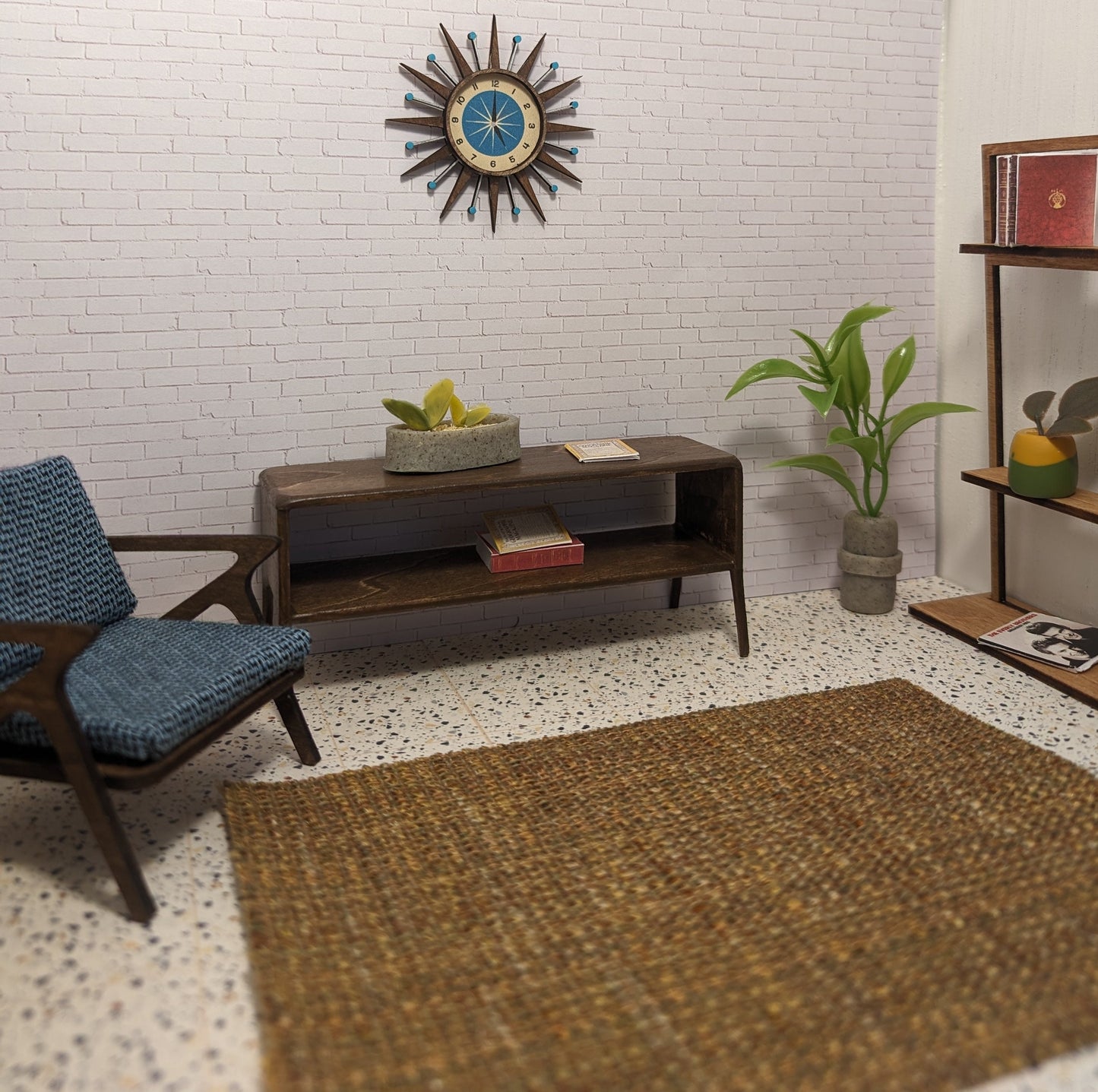 Mid Century Round Edge Display/Coffee Table Miniature 1:12 Scale - Dollhouse table, mini display table, room box table