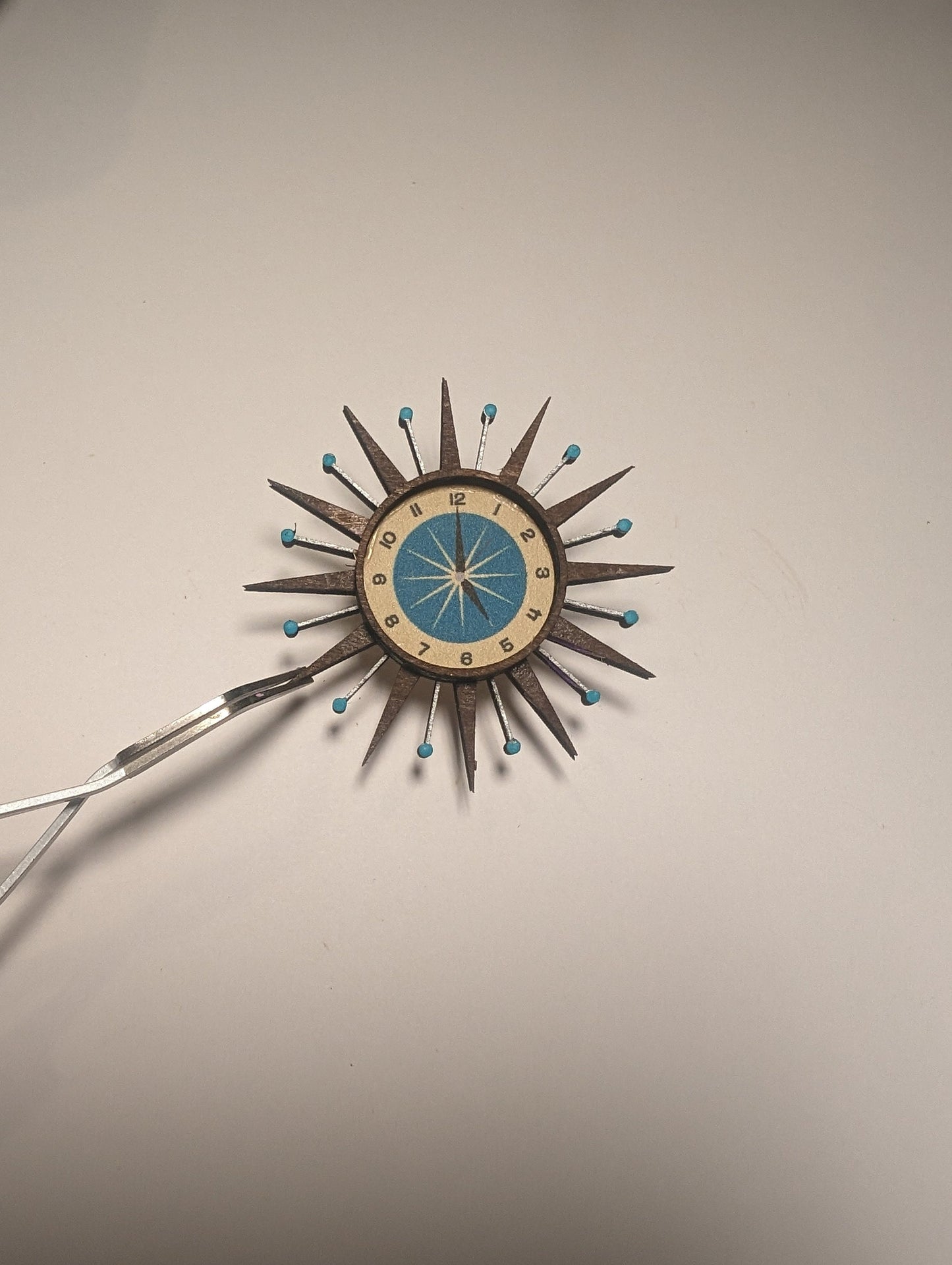 Atomic Clock Miniature 1:12 Scale - George Nelson Style, hands do not move, Dollhouse Light, Room box clock