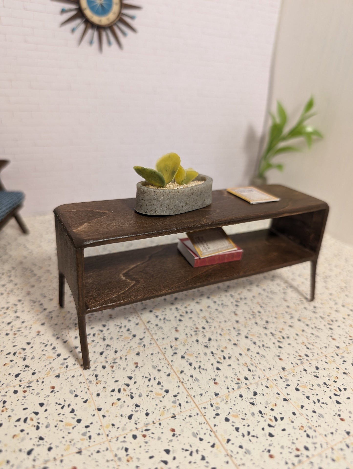 Mid Century Round Edge Display/Coffee Table Miniature 1:12 Scale - Dollhouse table, mini display table, room box table