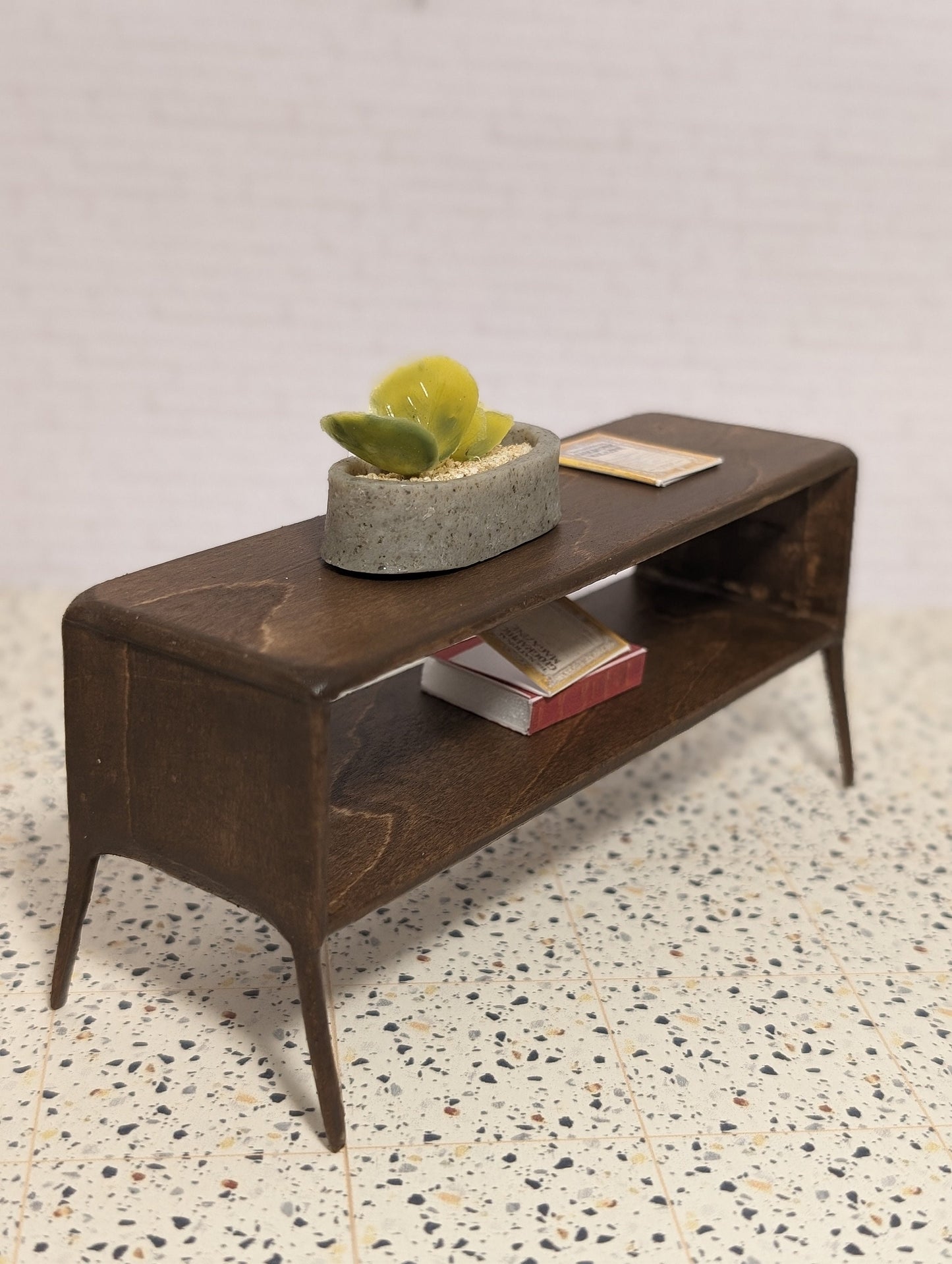 Mid Century Round Edge Display/Coffee Table Miniature 1:12 Scale - Dollhouse table, mini display table, room box table