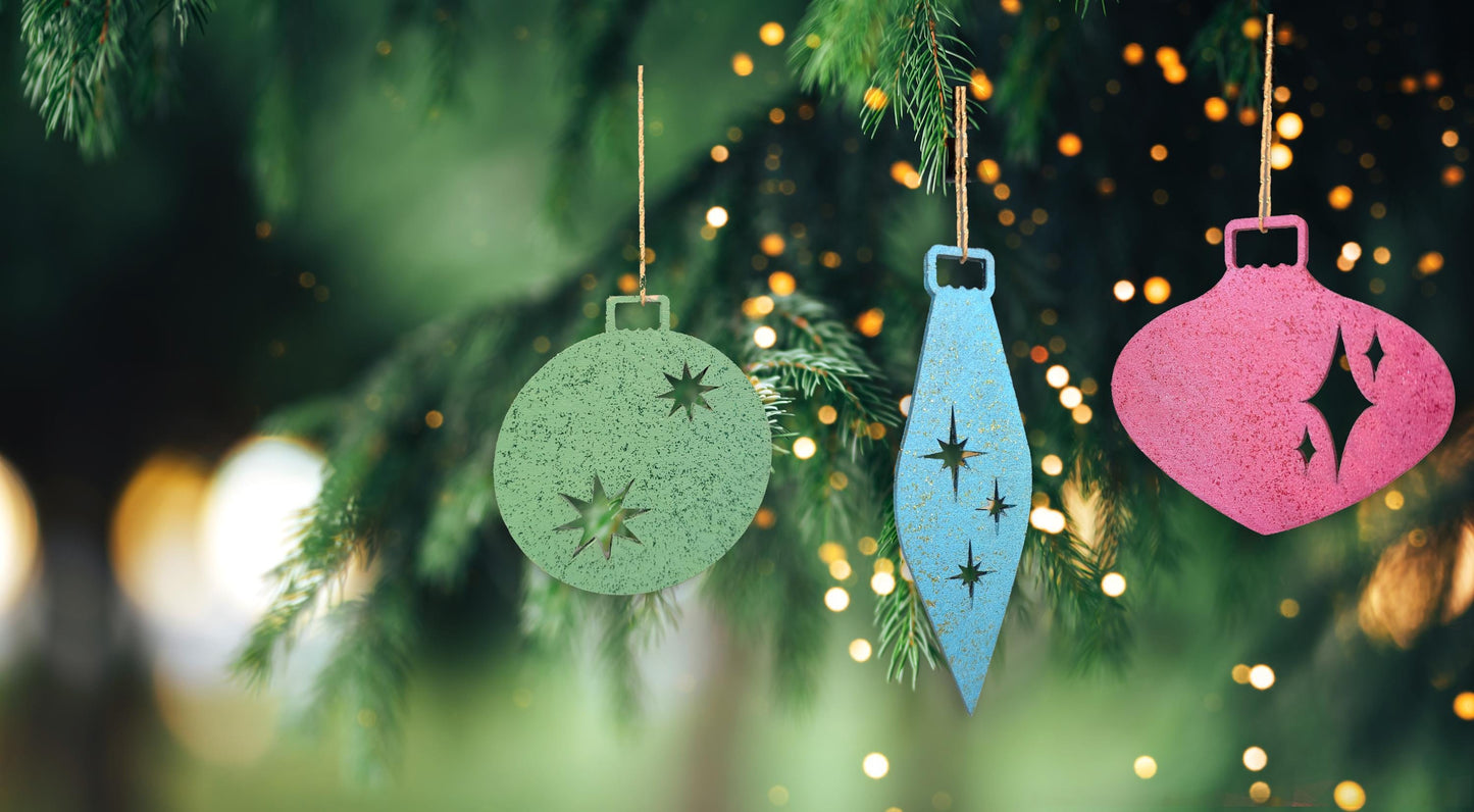 Set of Three Mid-Century Ornaments - Retro-Inspired Christmas Tree or Mantle Decorations | Vintage-Style Holiday Decor