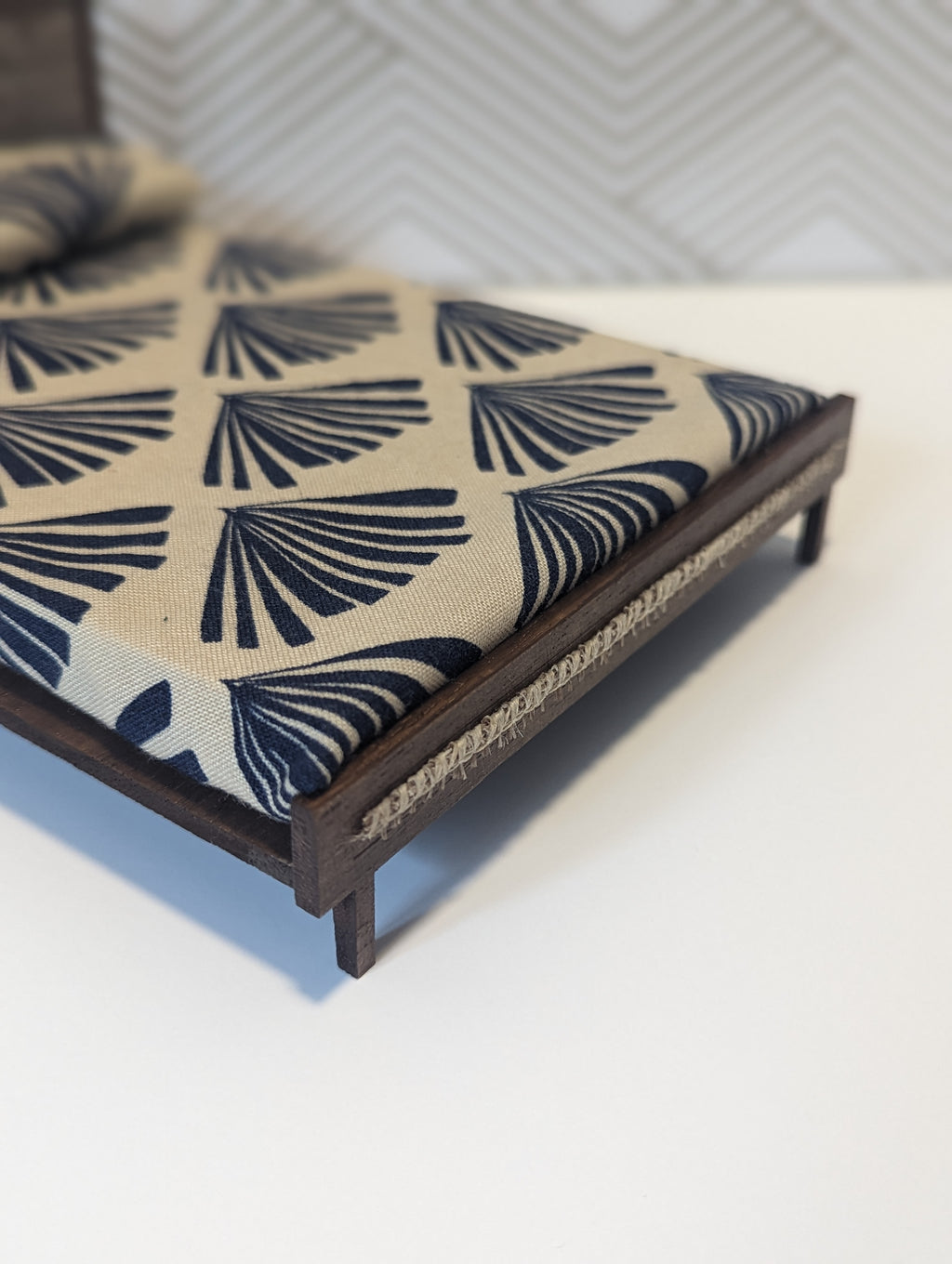 Mid Century Modern (MCM) Platform Bed - Rattan (1:12 scale miniature)