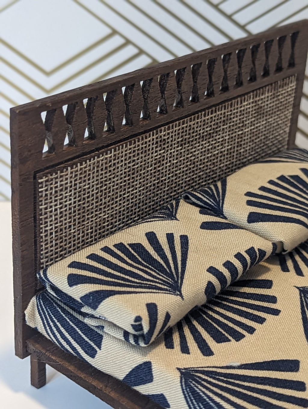 Mid Century Modern (MCM) Platform Bed - Rattan (1:12 scale miniature)