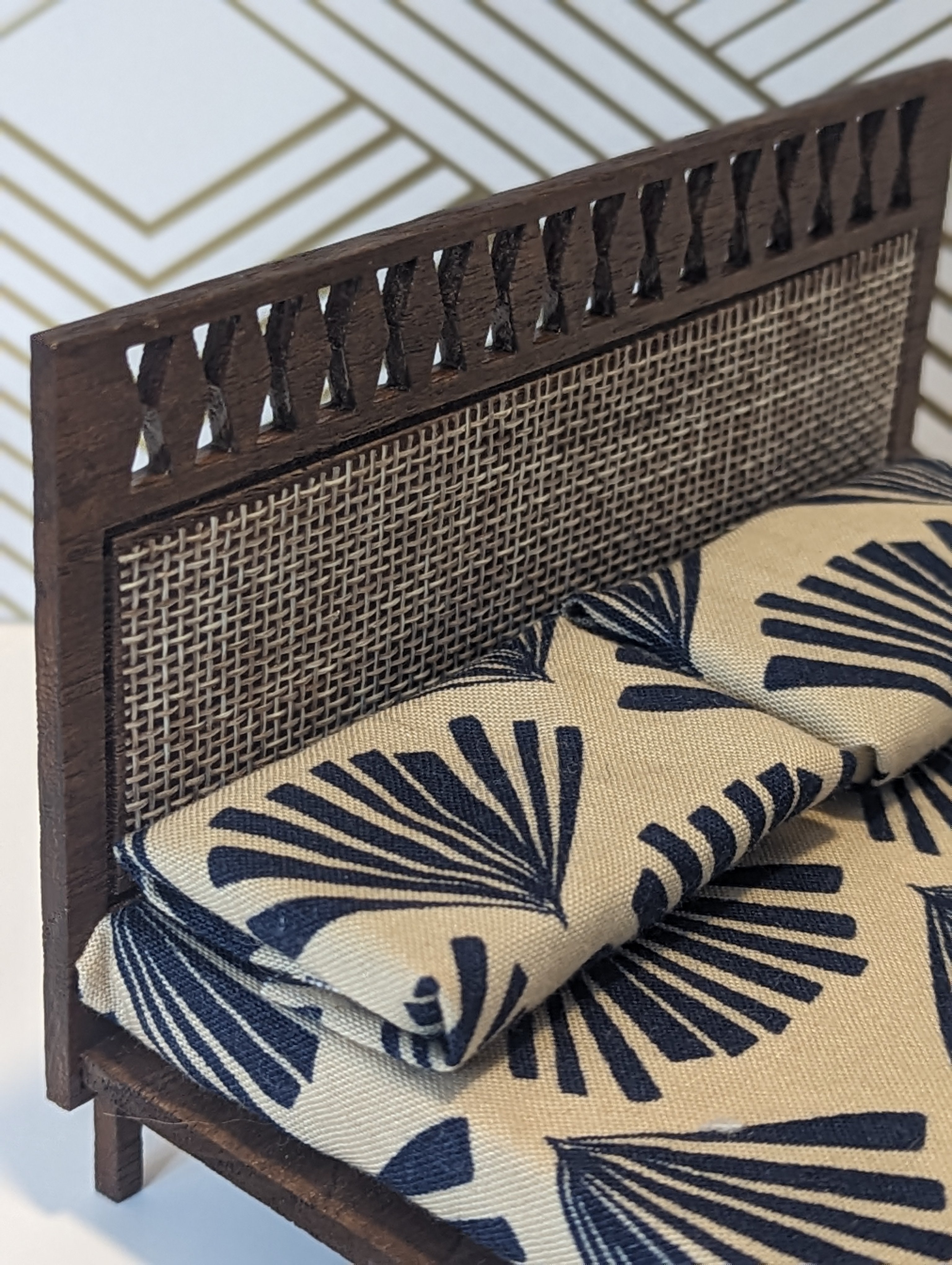 Mid Century Modern (MCM) Platform Bed - Rattan (1:12 scale miniature)