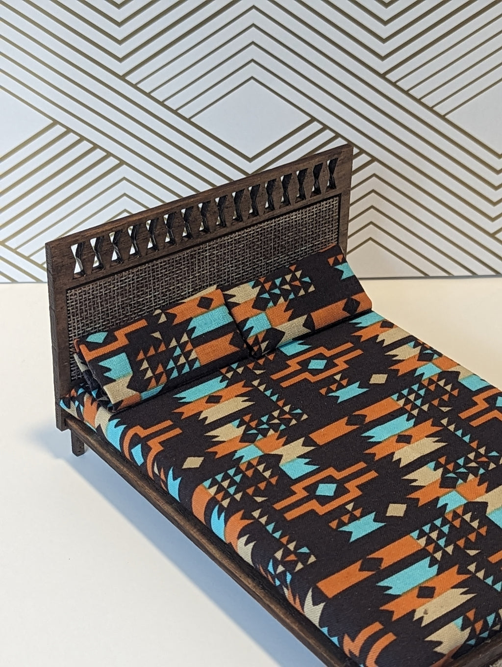 Mid Century Modern (MCM) Platform Bed - Rattan (1:12 scale miniature)