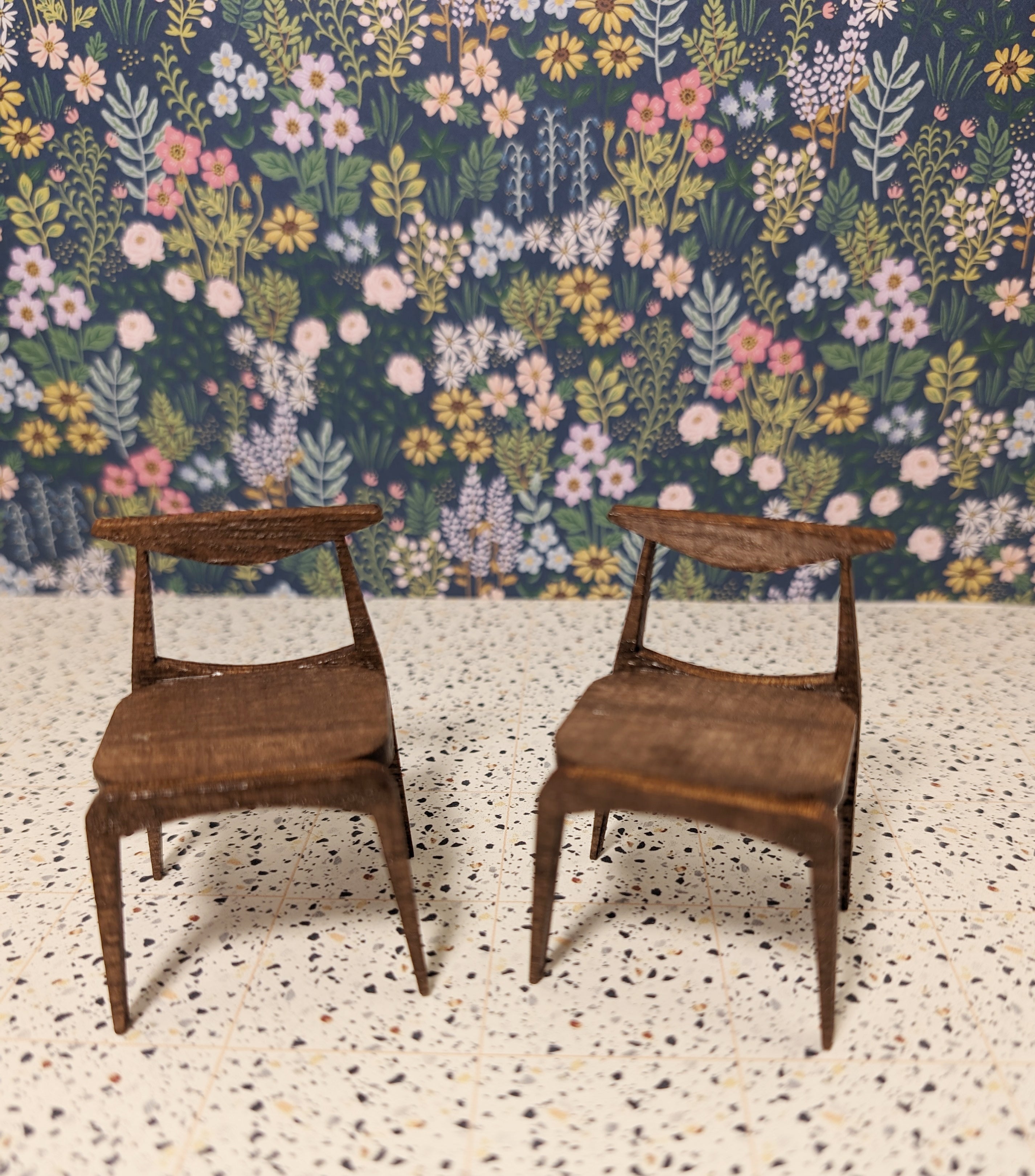 Mid Century Modern (MCM) Cowhorn Dinning Chairs with Cushion(Set of 2) - Miniature 1:12 Scale