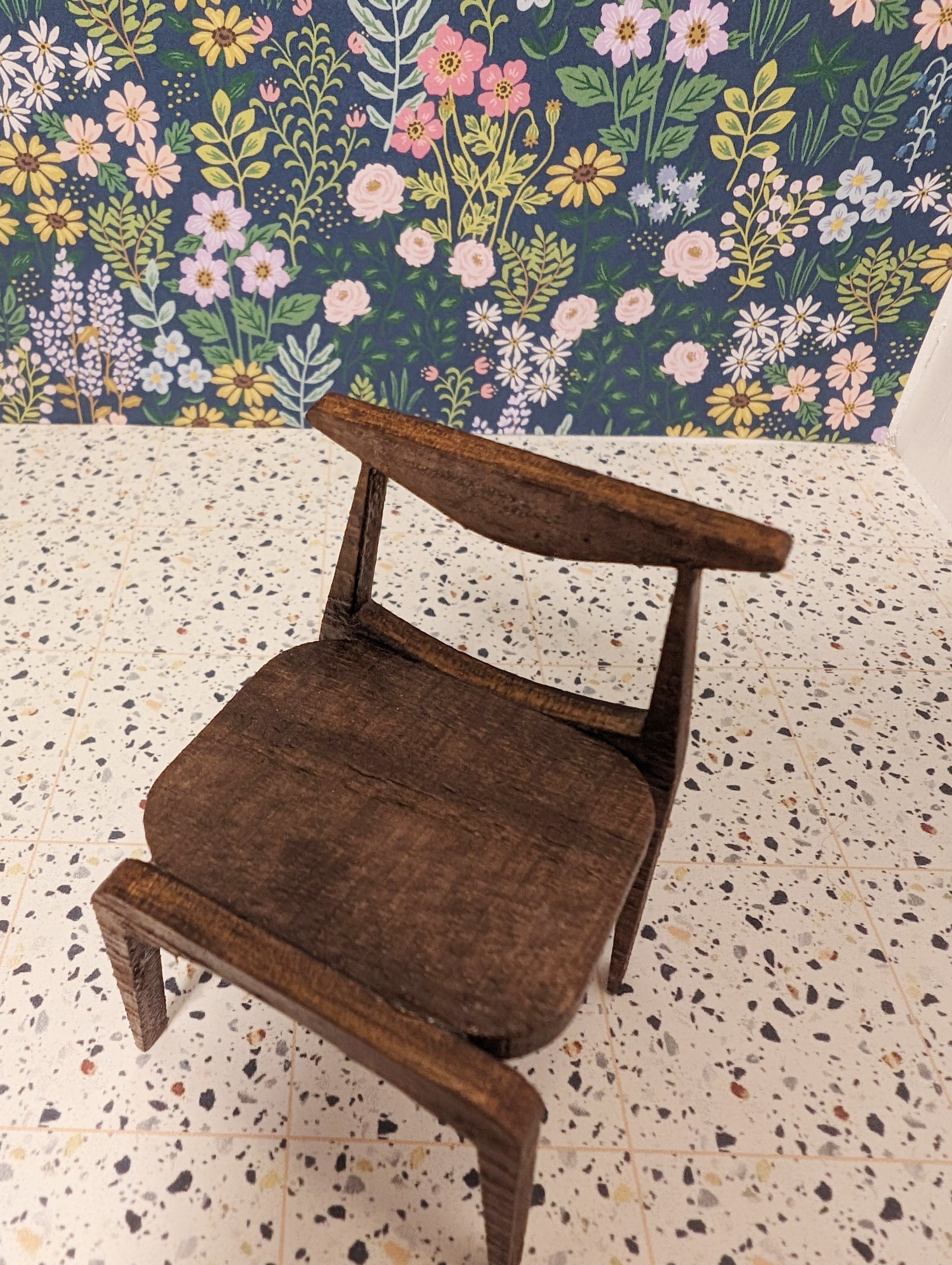 Mid Century Modern (MCM) Cowhorn Dinning Chairs with Cushion(Set of 2) - Miniature 1:12 Scale