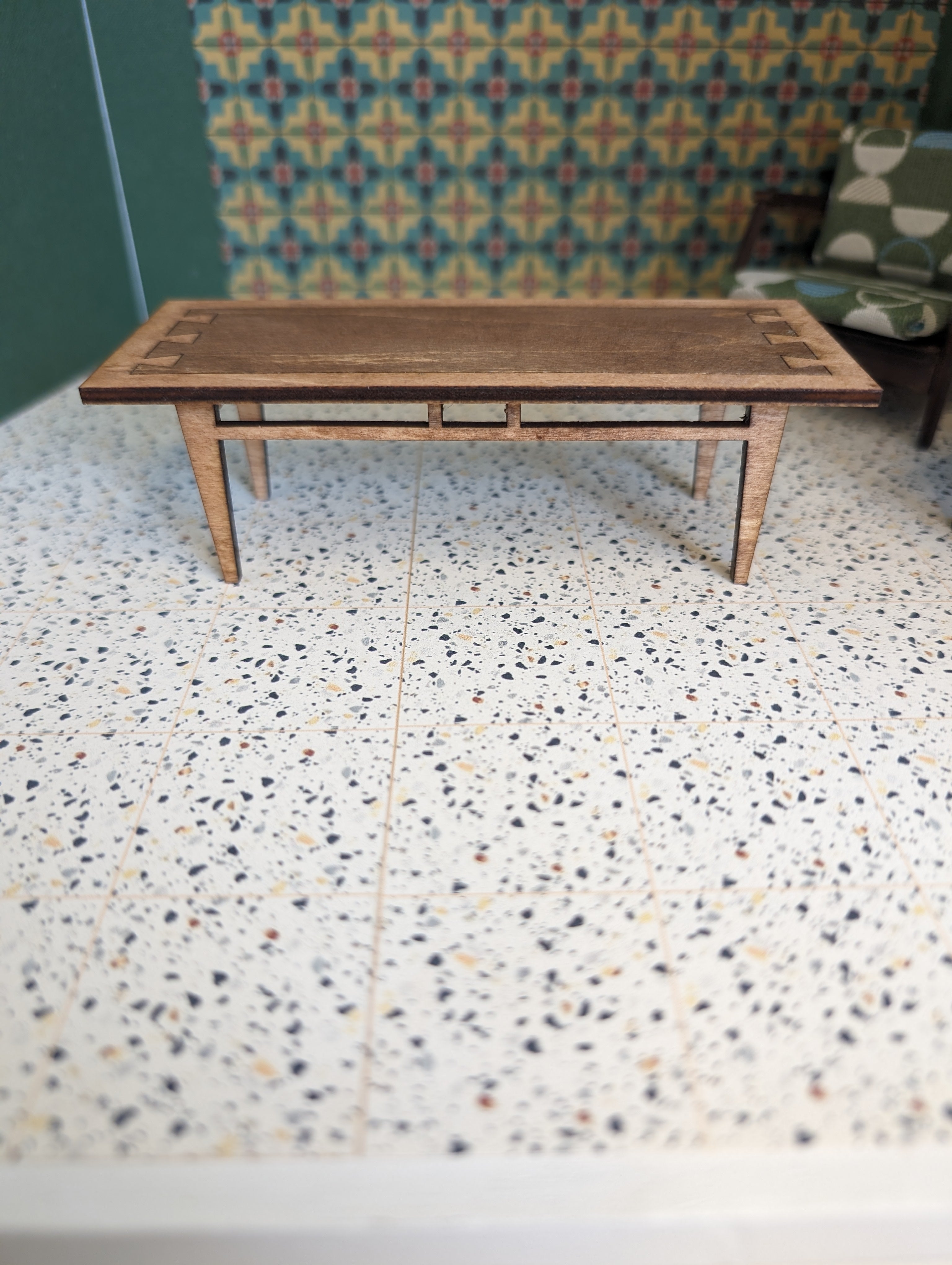 Mid Century Modern (MCM) Lane "Acclaim" Walnut and Ash Coffee Table - Miniature 1:12 Scale