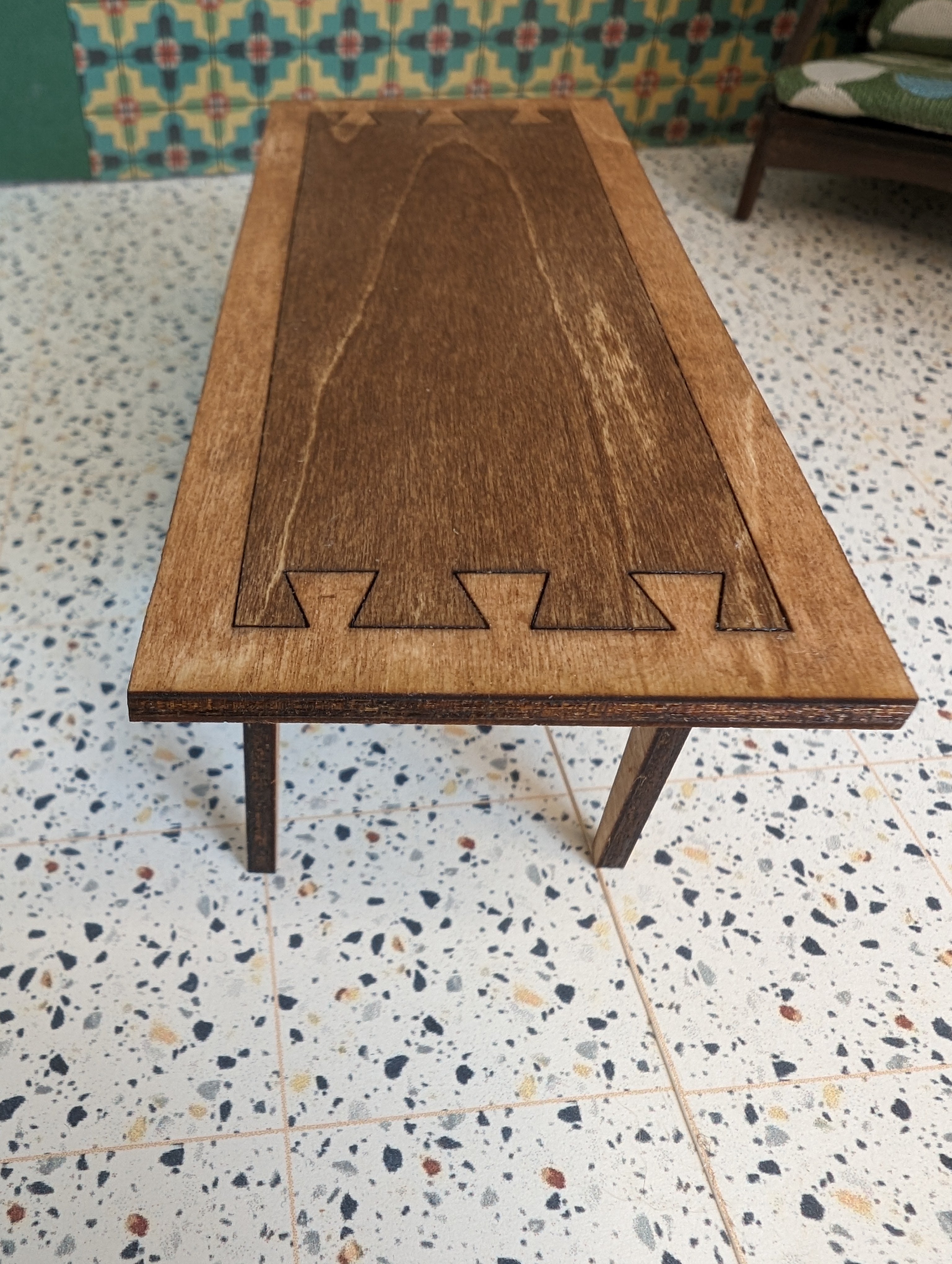 Mid Century Modern (MCM) Lane "Acclaim" Walnut and Ash Coffee Table - Miniature 1:12 Scale