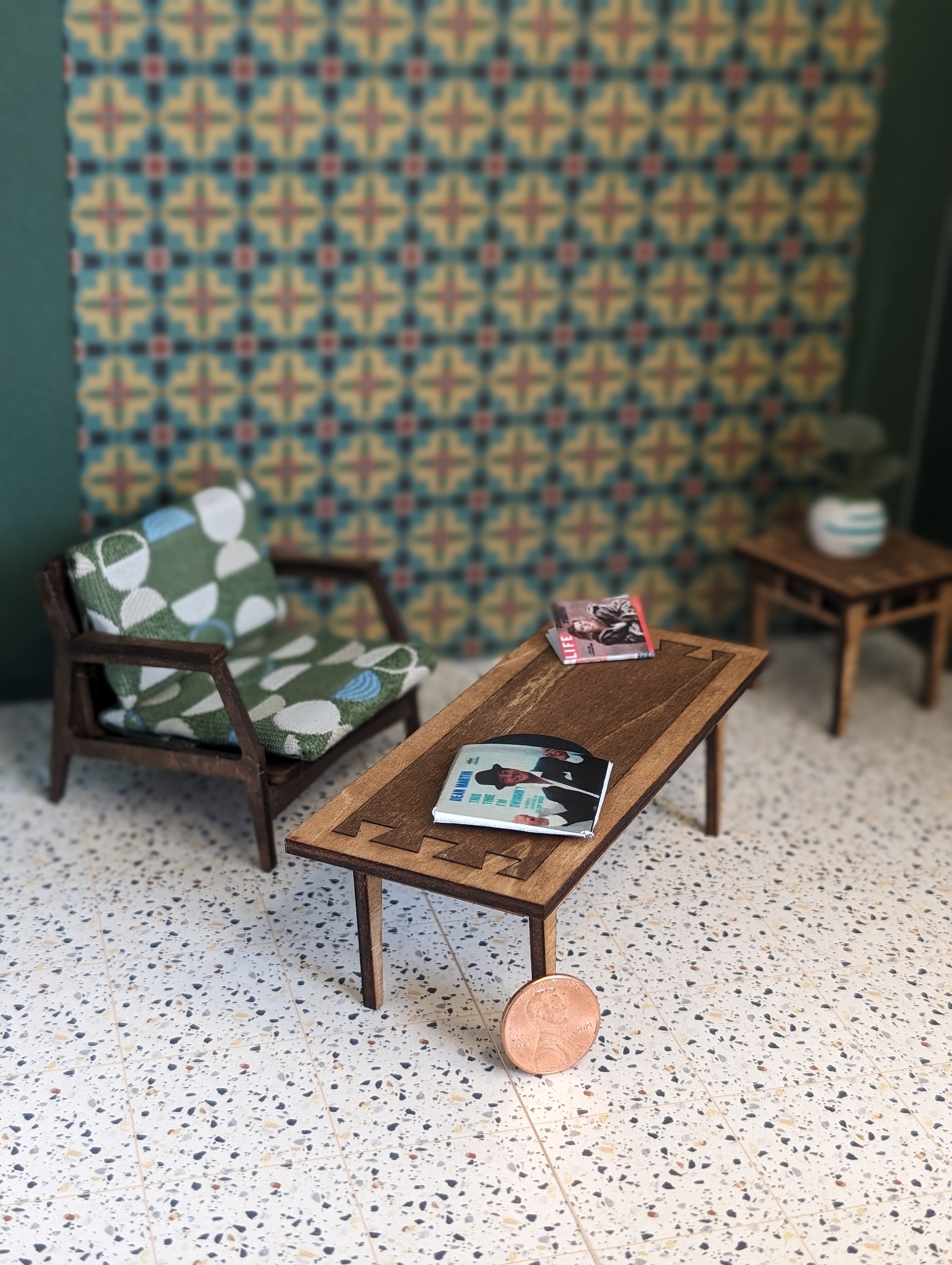 Mid Century Modern (MCM) Lane "Acclaim" Walnut and Ash Coffee Table - Miniature 1:12 Scale