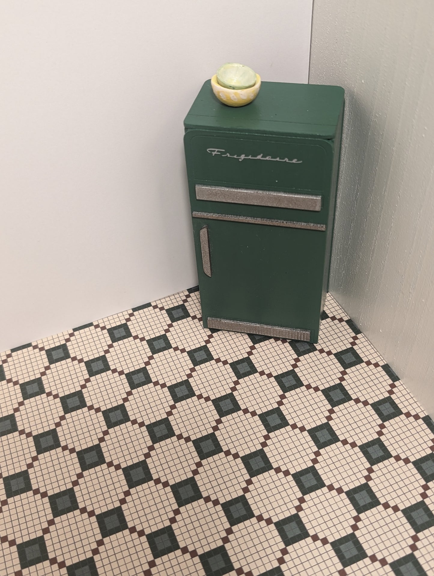 Green and Cream Diamond Pattern Tile- Dollhouse & Diorama Accessory Flooring, Counter Top, Tile, Wallpaper