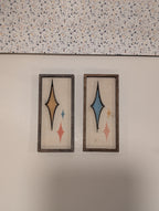 Mid Century Modern (MCM) Miniature Wall Art: Wood & Fabric Geometric Starburst Atomic  or Diamond Dollhouse Decor