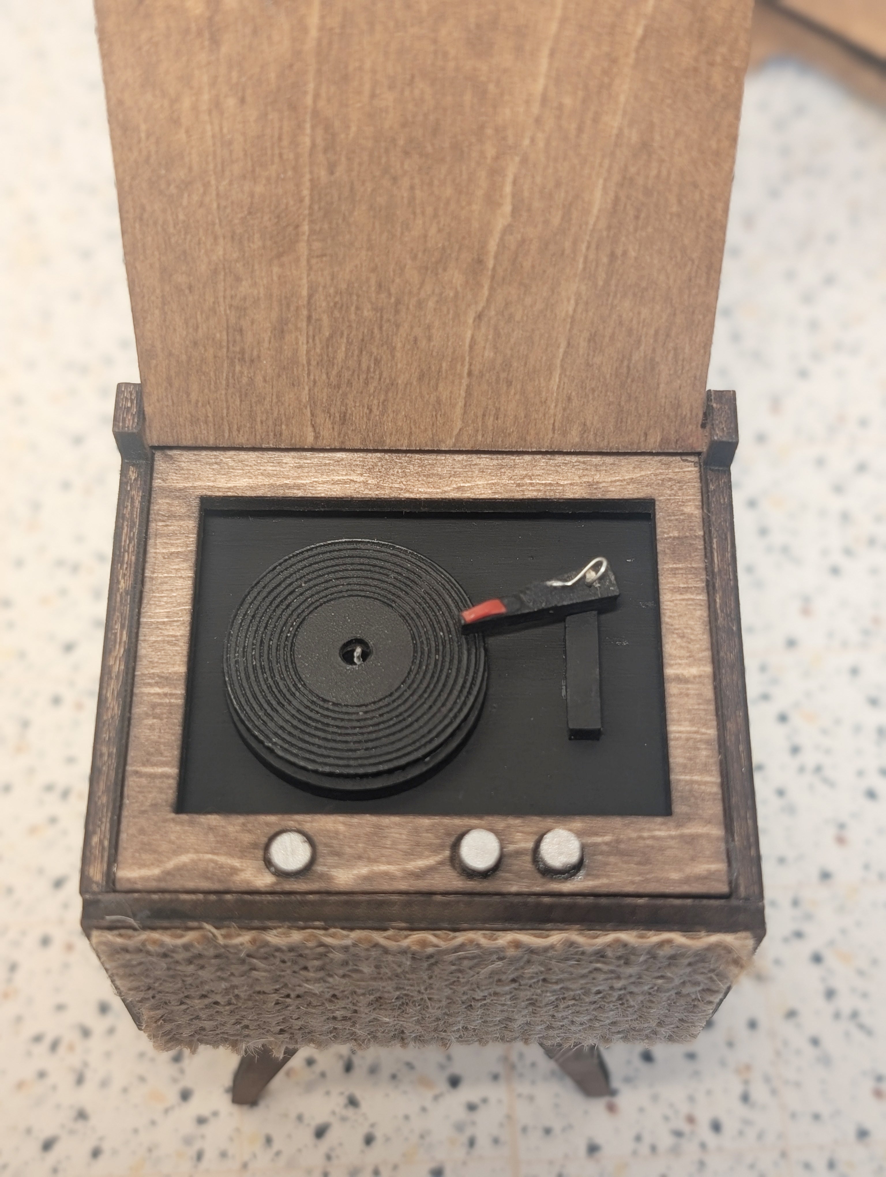 Mid Century Modern (MCM) Record Player Vintage-Inspired , Retro 1:12 Scale