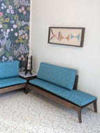 Mid Century Sectional Sofa & Side Table Set - Miniature 1:12 Scale; Room Box; Dollhouse Decor