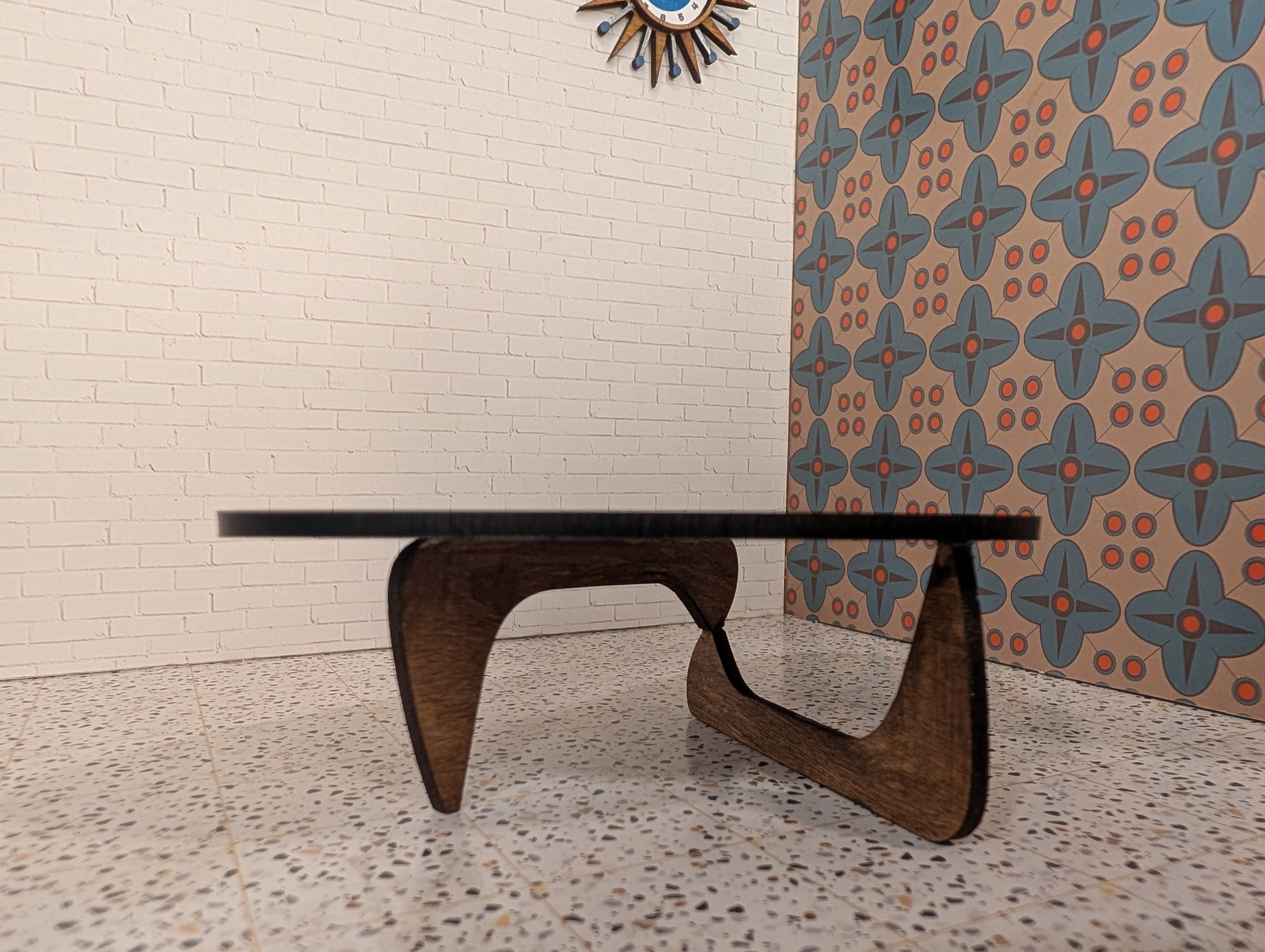 Mid Century Modern (MCM) Modern Dollhouse Coffee Table 1:12 Scale | Noguchi Inspired Miniature Furniture | Black and Walnut MCM Mini | Small Scale Living Room Decor