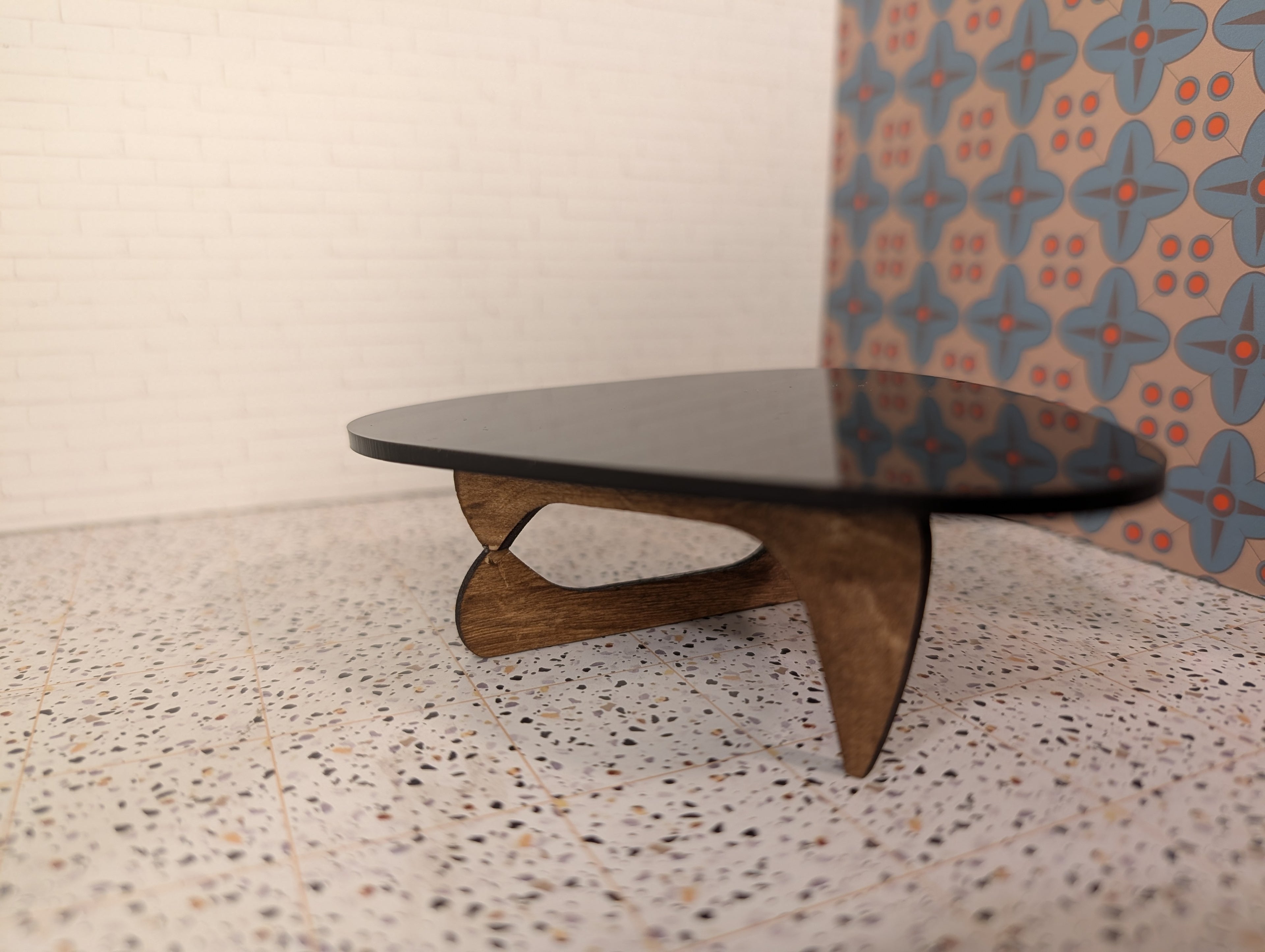 Mid Century Modern (MCM) Modern Dollhouse Coffee Table 1:12 Scale | Noguchi Inspired Miniature Furniture | Black and Walnut MCM Mini | Small Scale Living Room Decor