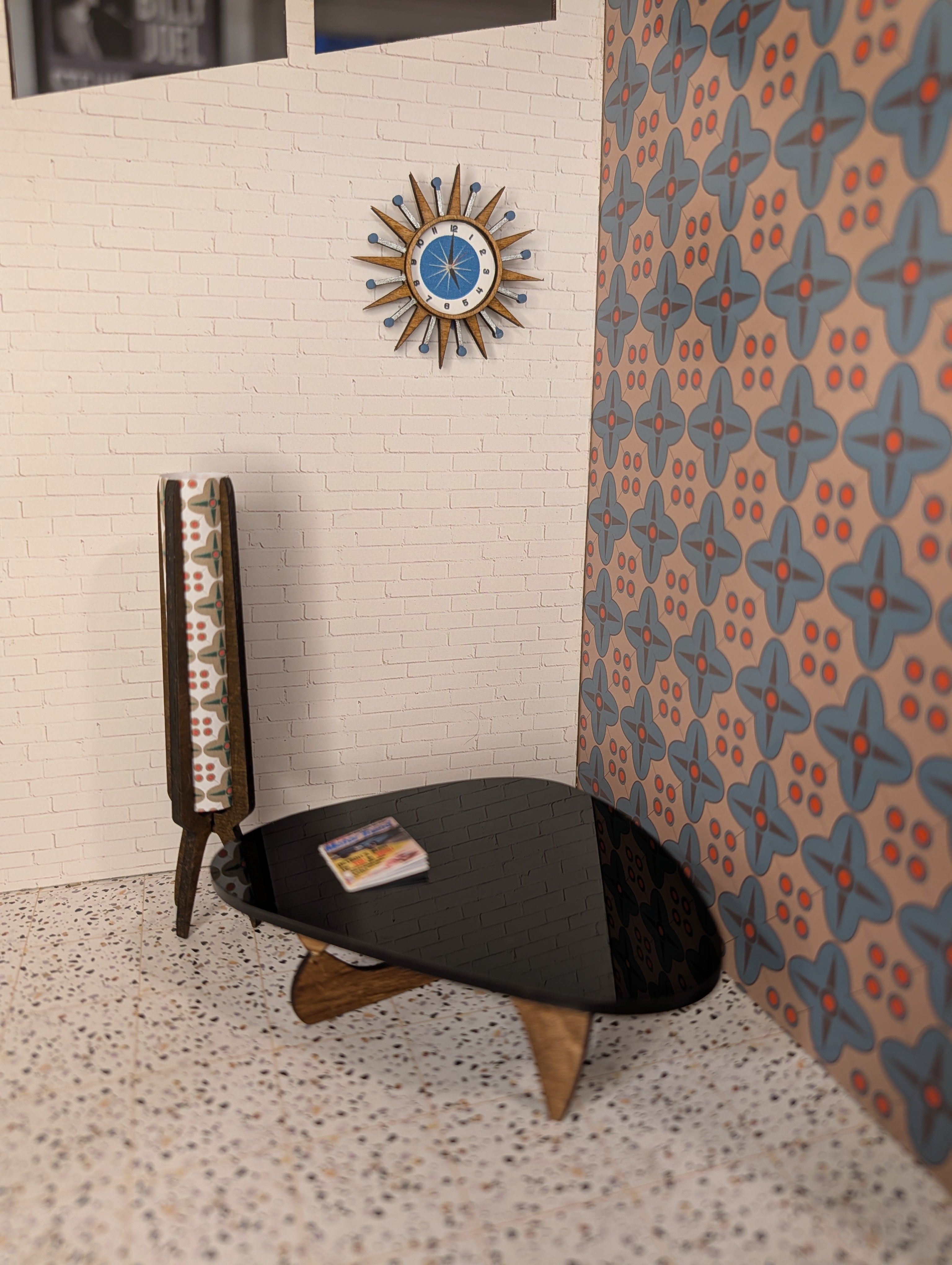 Mid Century Modern (MCM) Modern Dollhouse Coffee Table 1:12 Scale | Noguchi Inspired Miniature Furniture | Black and Walnut MCM Mini | Small Scale Living Room Decor