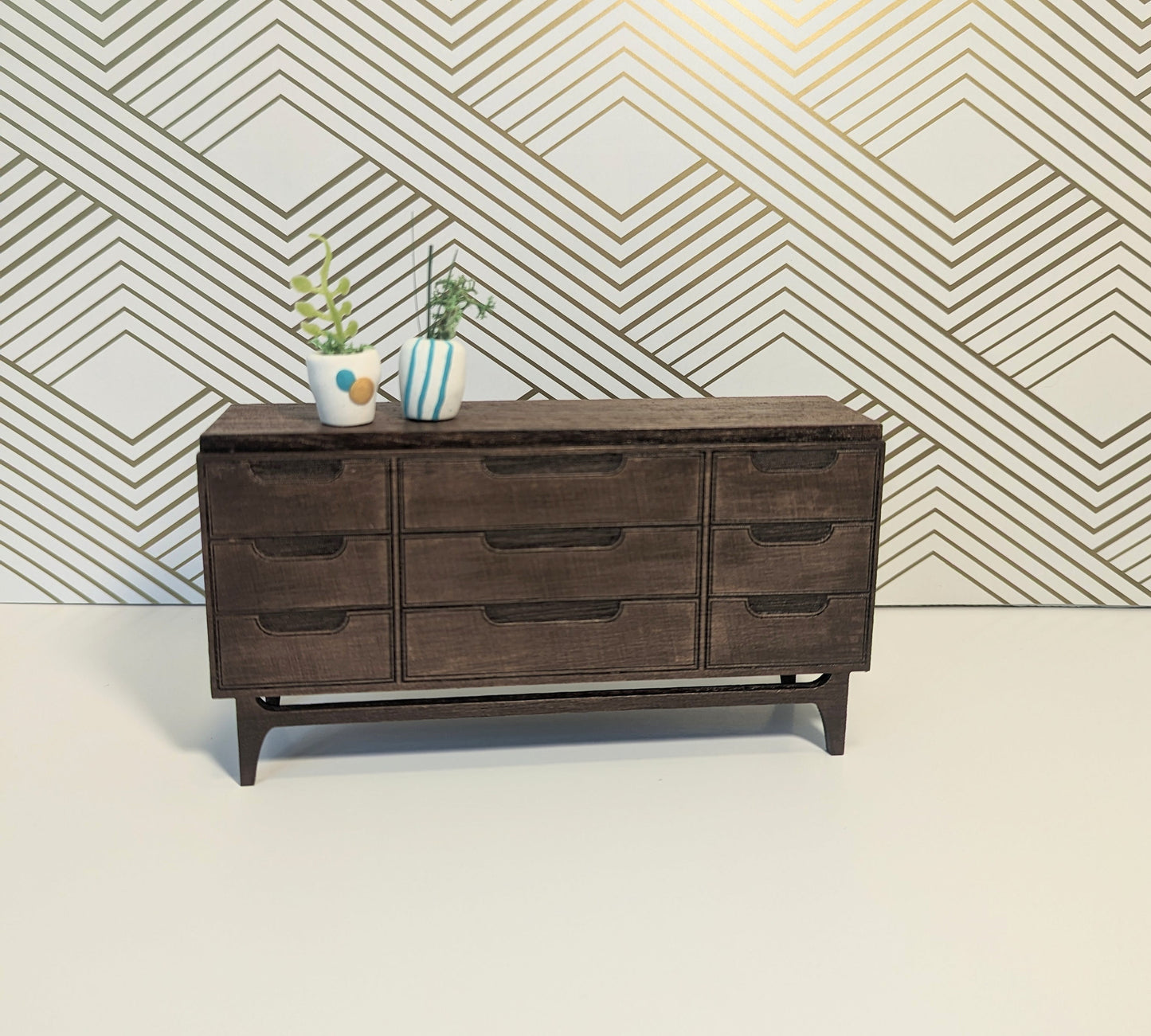 Mid Century 9 Drawer Dresser Miniature