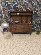 Mid Century Modern (MCM) Walnut with Gold hardware Mid Century Hutch - Miniature 1:12 Scale, Room Box, Dollhouse furniture