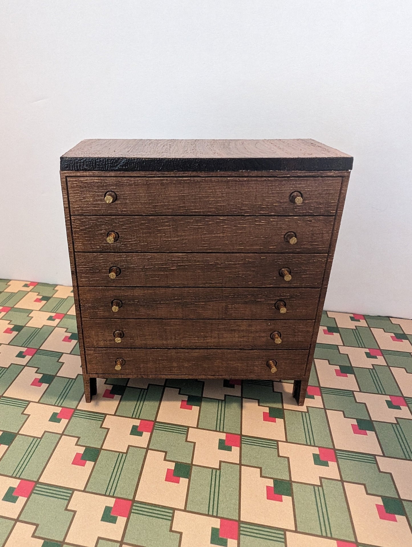 R-Way Inspired Mid Century Modern Tall Boy Dresser (1:12 scale miniature), Room Box, Dollhouse furniture