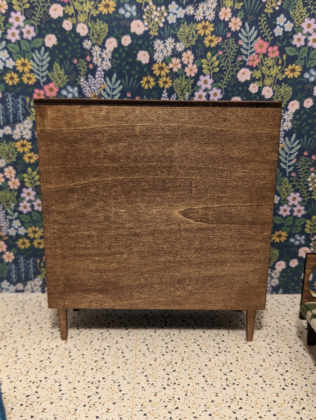 Mid Century Modern (MCM) Walnut with Gold hardware Mid Century Hutch - Miniature 1:12 Scale, Room Box, Dollhouse furniture
