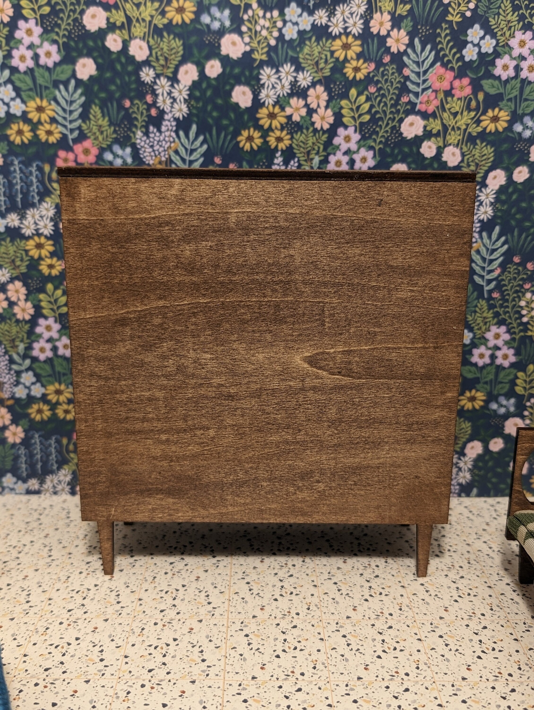 Mid Century Modern (MCM) Walnut with Gold hardware Mid Century Hutch - Miniature 1:12 Scale, Room Box, Dollhouse furniture