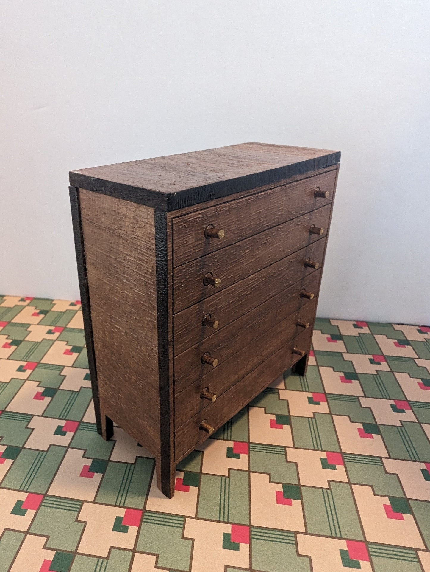 R-Way Inspired Mid Century Modern Tall Boy Dresser (1:12 scale miniature), Room Box, Dollhouse furniture