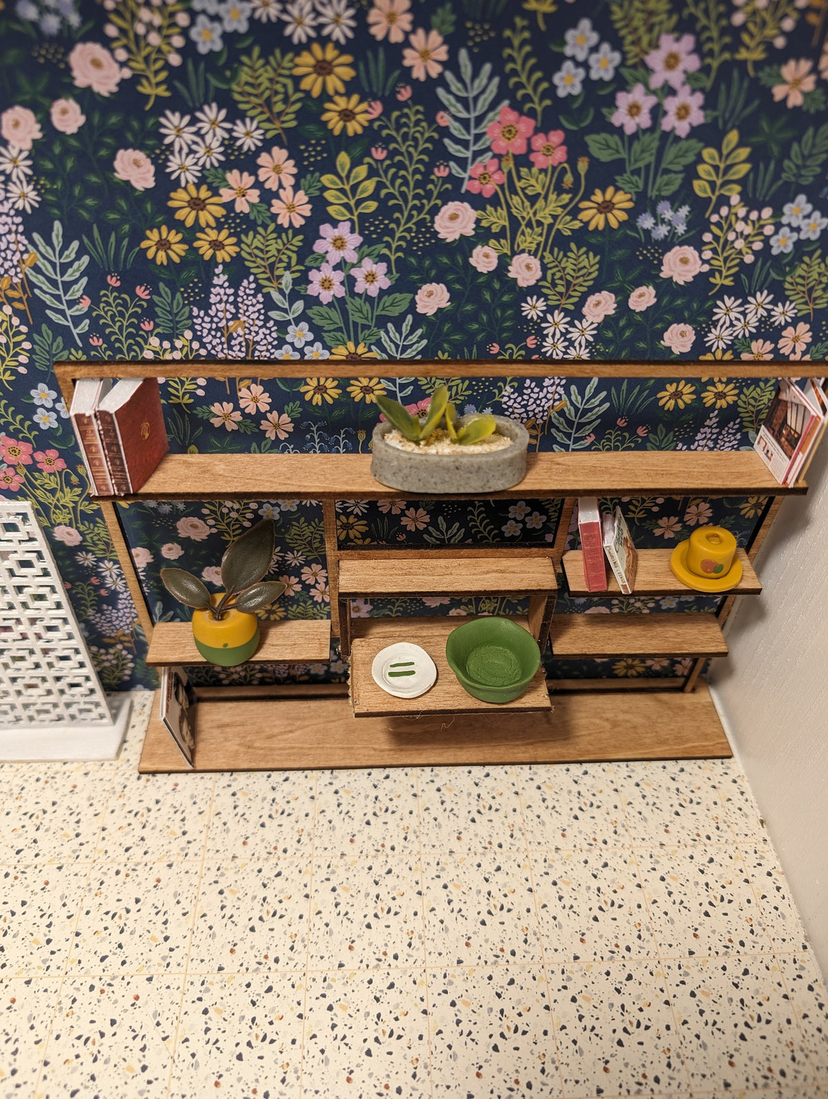 Mid Century Modern (MCM)  Freestanding Bookshelf - Miniature (Multiple Scales); Room Box; Dollhouse Decor