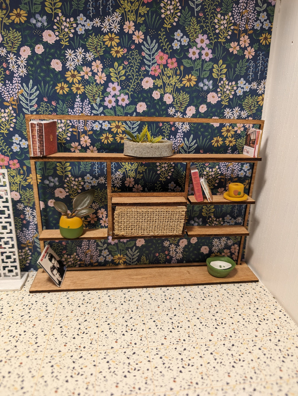 Mid Century Modern (MCM)  Freestanding Bookshelf - Miniature (Multiple Scales); Room Box; Dollhouse Decor