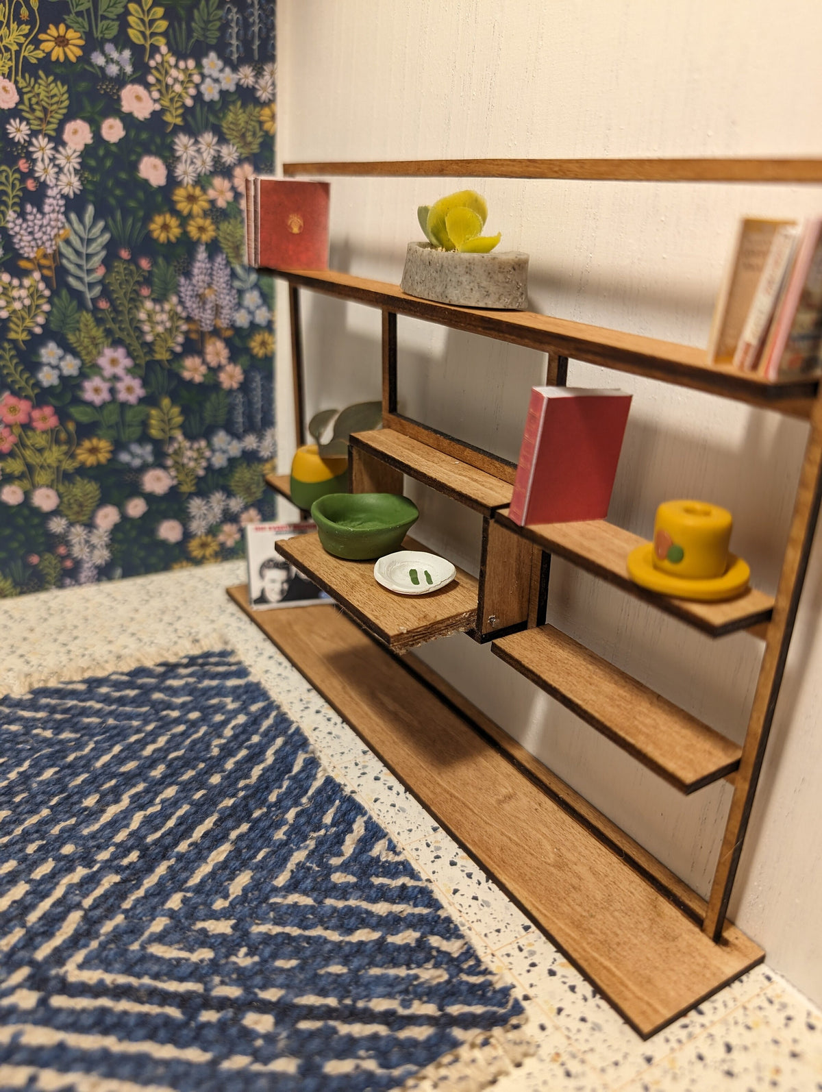 Mid Century Modern (MCM)  Freestanding Bookshelf - Miniature (Multiple Scales); Room Box; Dollhouse Decor