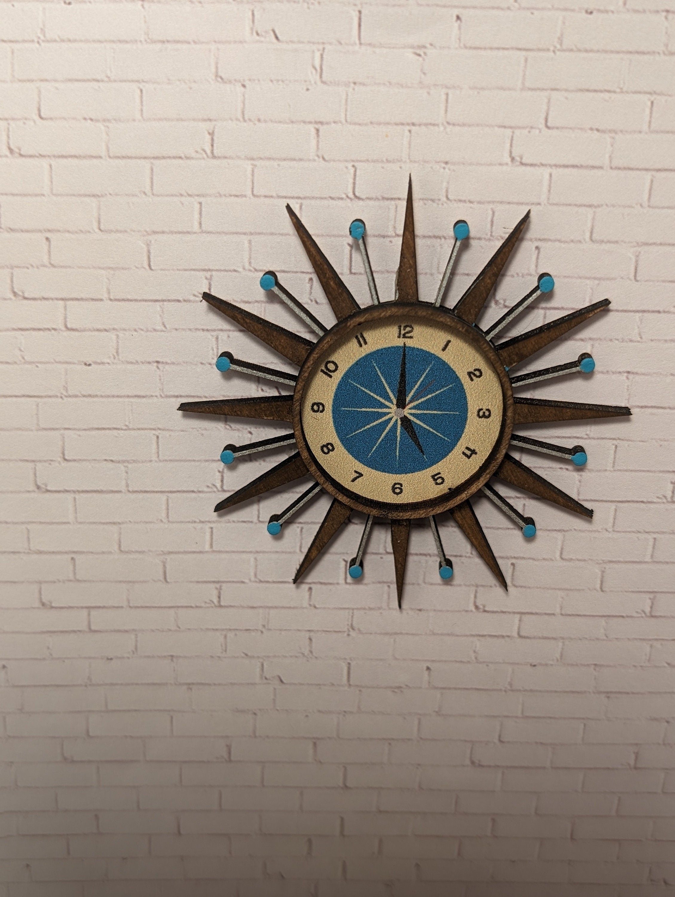 Atomic Clock Miniature 1:12 Scale - George Nelson Style, hands do not move, Dollhouse Light, Room box clock