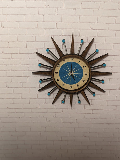 Atomic Clock Miniature 1:12 Scale - George Nelson Style, hands do not move, Dollhouse Light, Room box clock