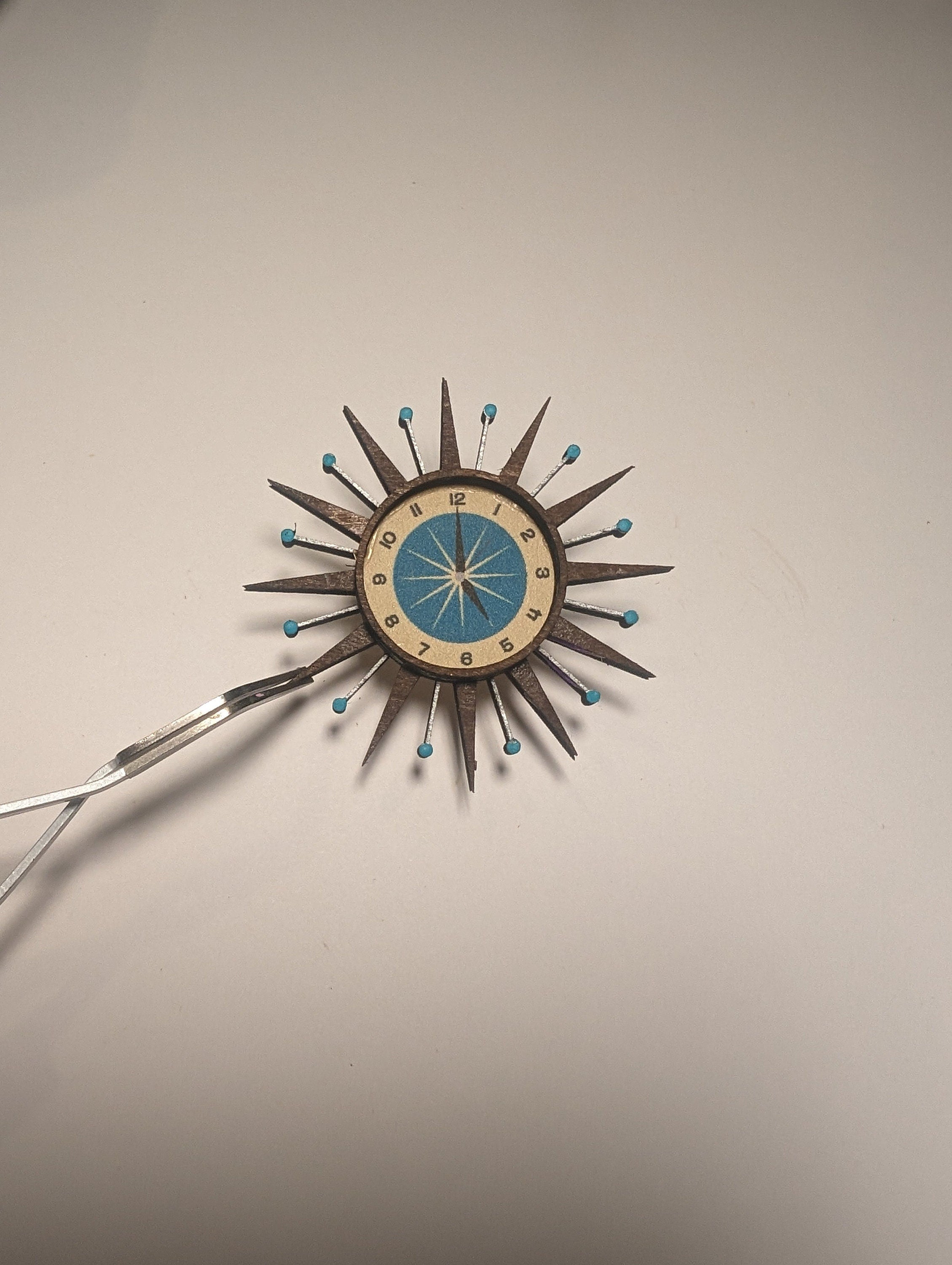 Atomic Clock Miniature 1:12 Scale - George Nelson Style, hands do not move, Dollhouse Light, Room box clock