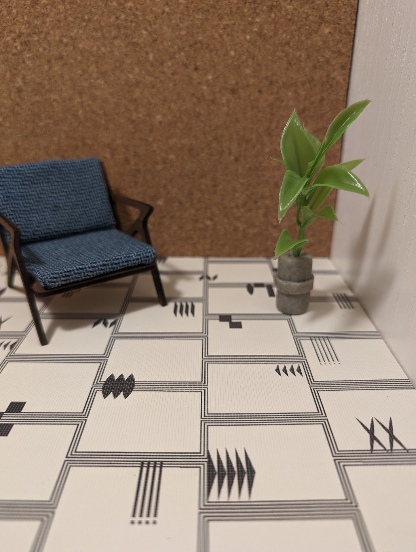 Cream and Black Pattern Tile - Dollhouse & Diorama Accessory Flooring, Counter Top, Tile, Wallpaper