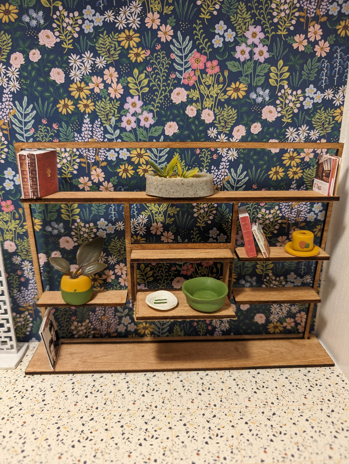 Mid Century Modern (MCM)  Freestanding Bookshelf - Miniature (Multiple Scales); Room Box; Dollhouse Decor