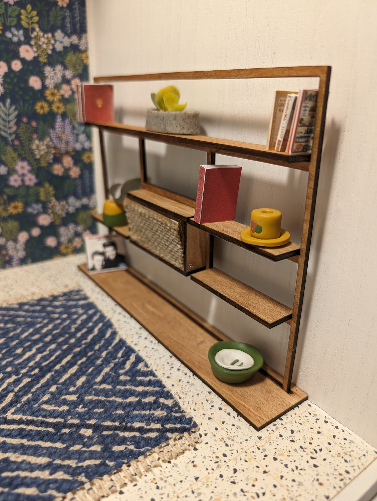 Mid Century Modern (MCM)  Freestanding Bookshelf - Miniature (Multiple Scales); Room Box; Dollhouse Decor