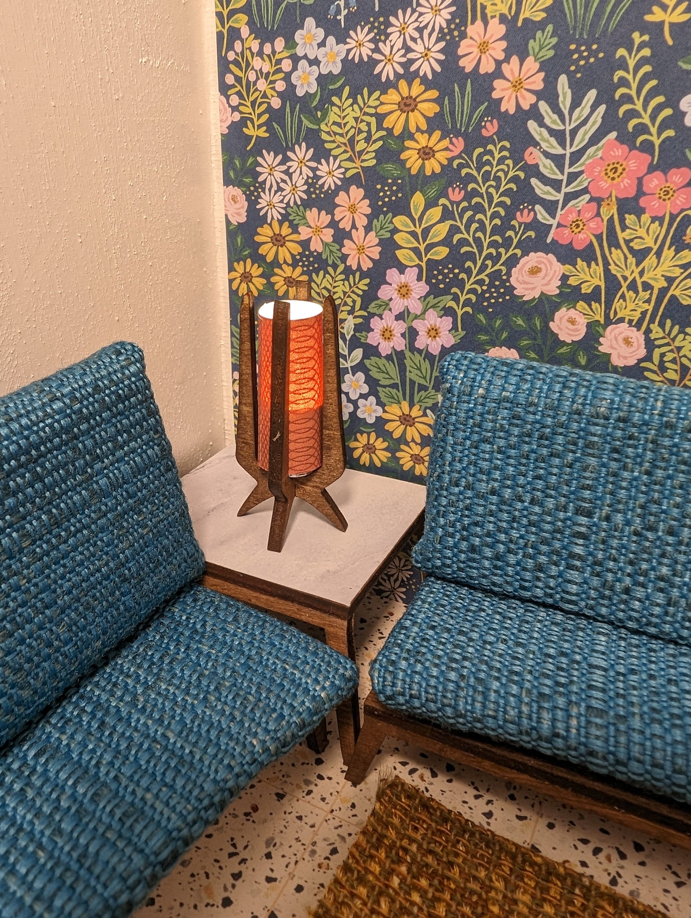 Mid Century Modern (MCM) Tower Table Lamp Miniature 1:12 Scale - Working LED light, Dollhouse Light, Room box Light