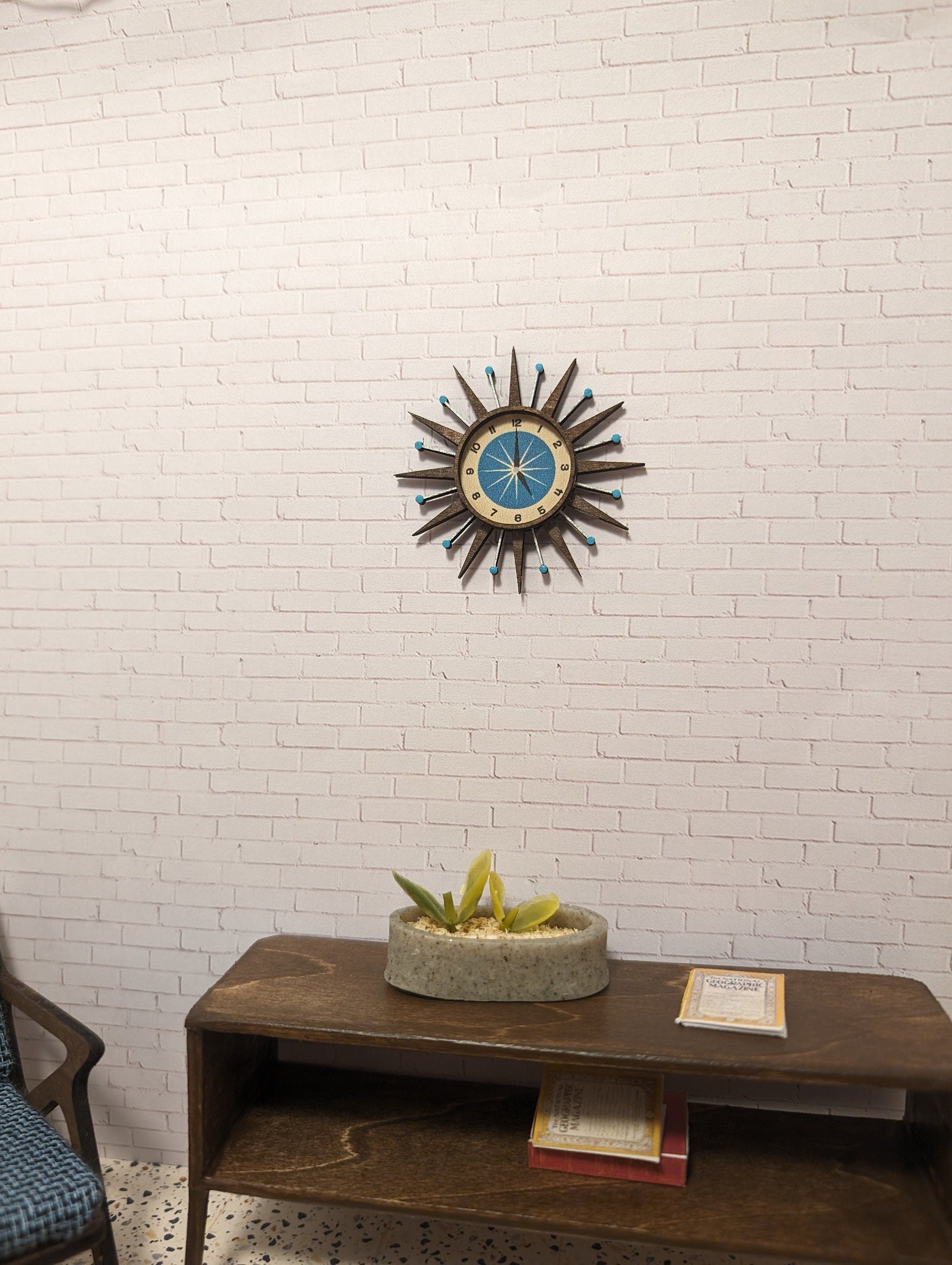 Atomic Clock Miniature 1:12 Scale - George Nelson Style, hands do not move, Dollhouse Light, Room box clock