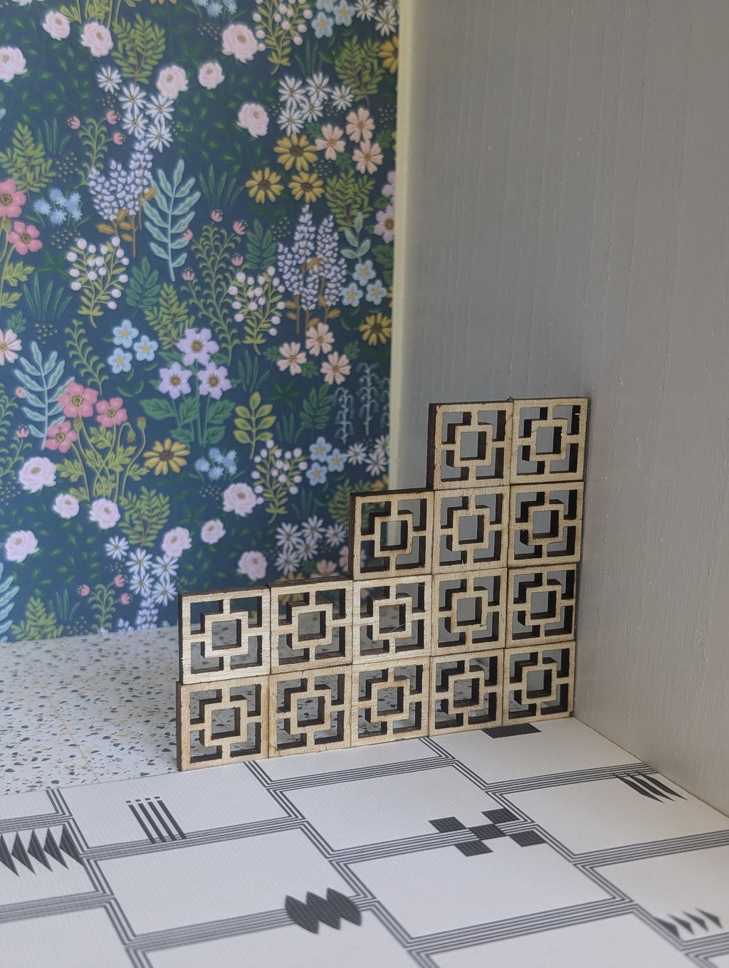 Mid Century Modern (MCM) Breeze Blocks - Set of 6 Unfinished Tiles 3/4 inch h x w- miniature, room divider, wall art, dollhouse decor