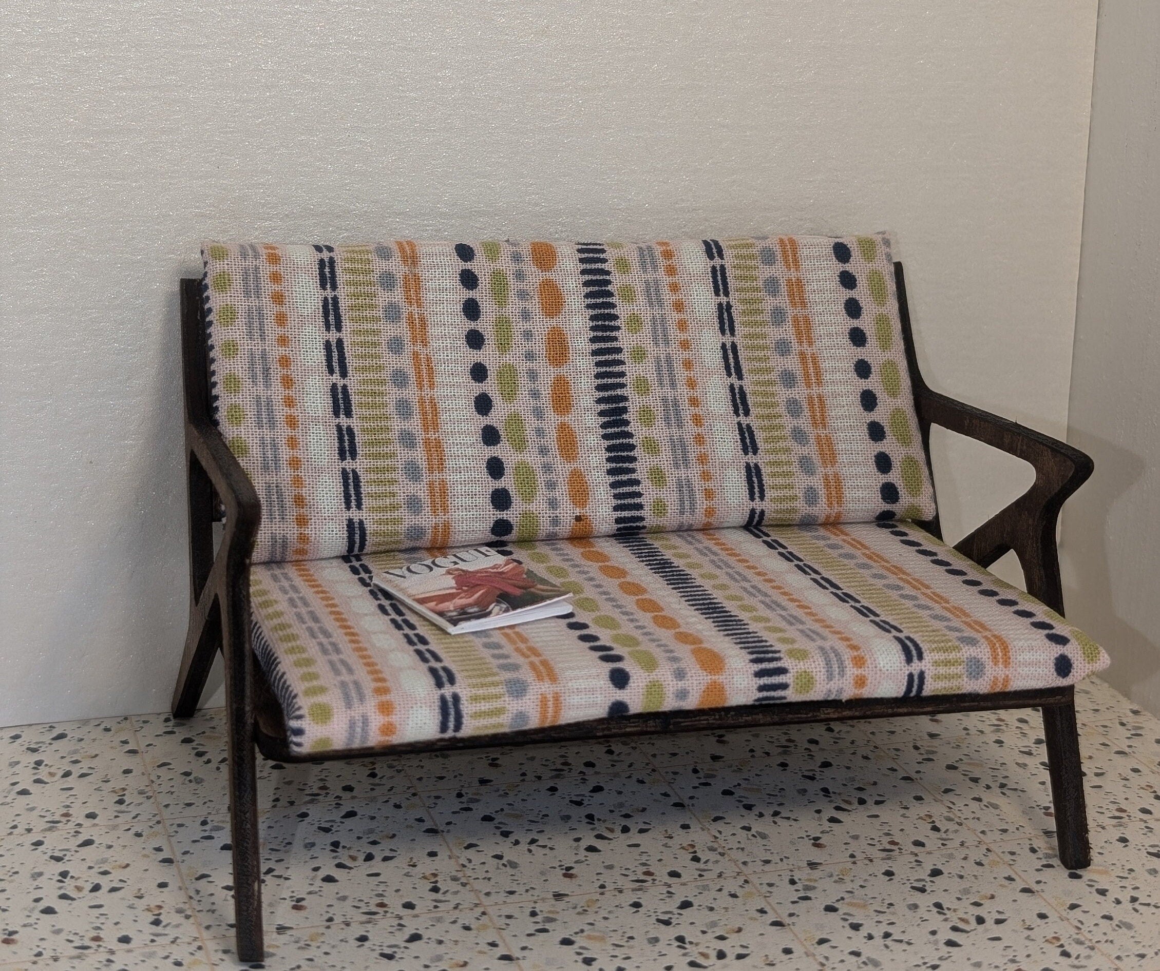 Gunlocke Style Love Seat Miniature 1:12 scale- MCM, Midcentury, dollhouse couch, room box couch, diorama couch, mini couch