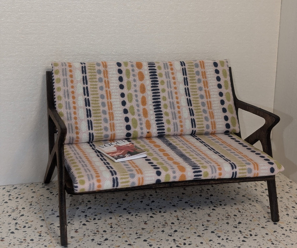 Miniature Gunlocke Style Loveseat - Mid Century Modern Dollhouse Couch (1:12 Scale)