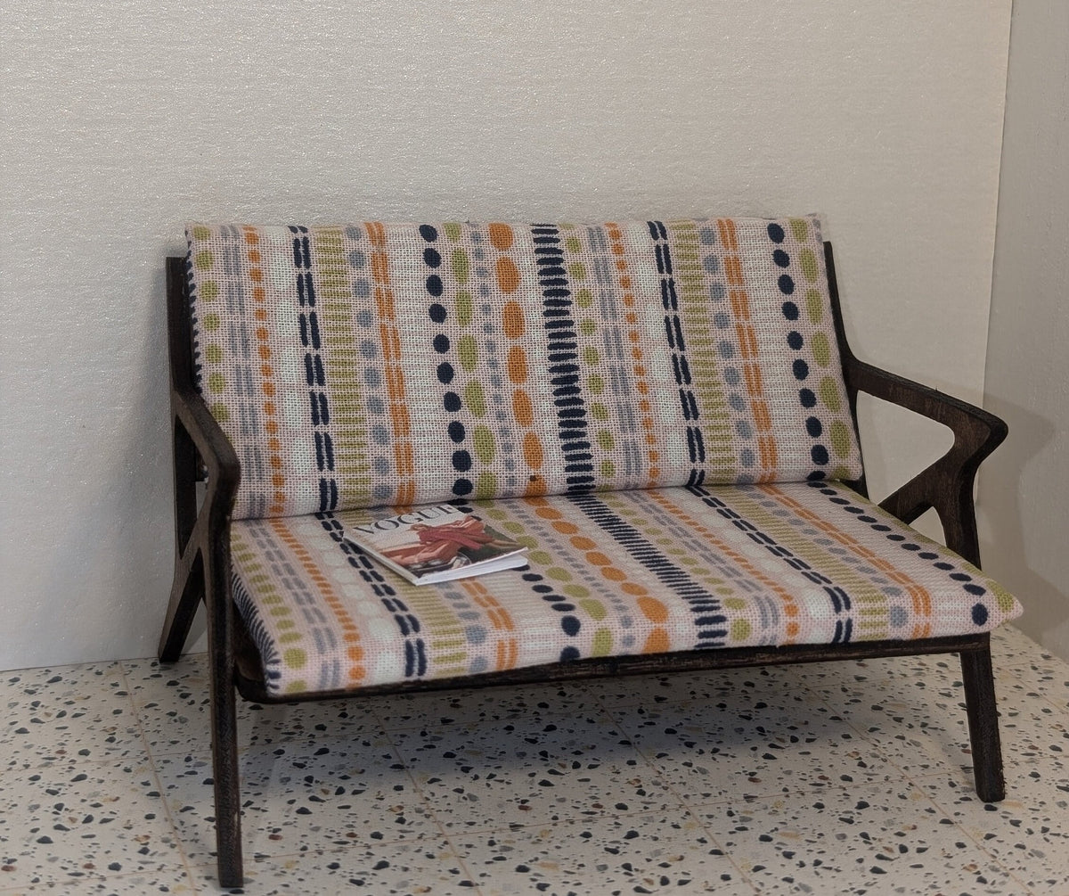 Miniature Gunlocke Style Loveseat - Mid Century Modern Dollhouse Couch (1:12 Scale)
