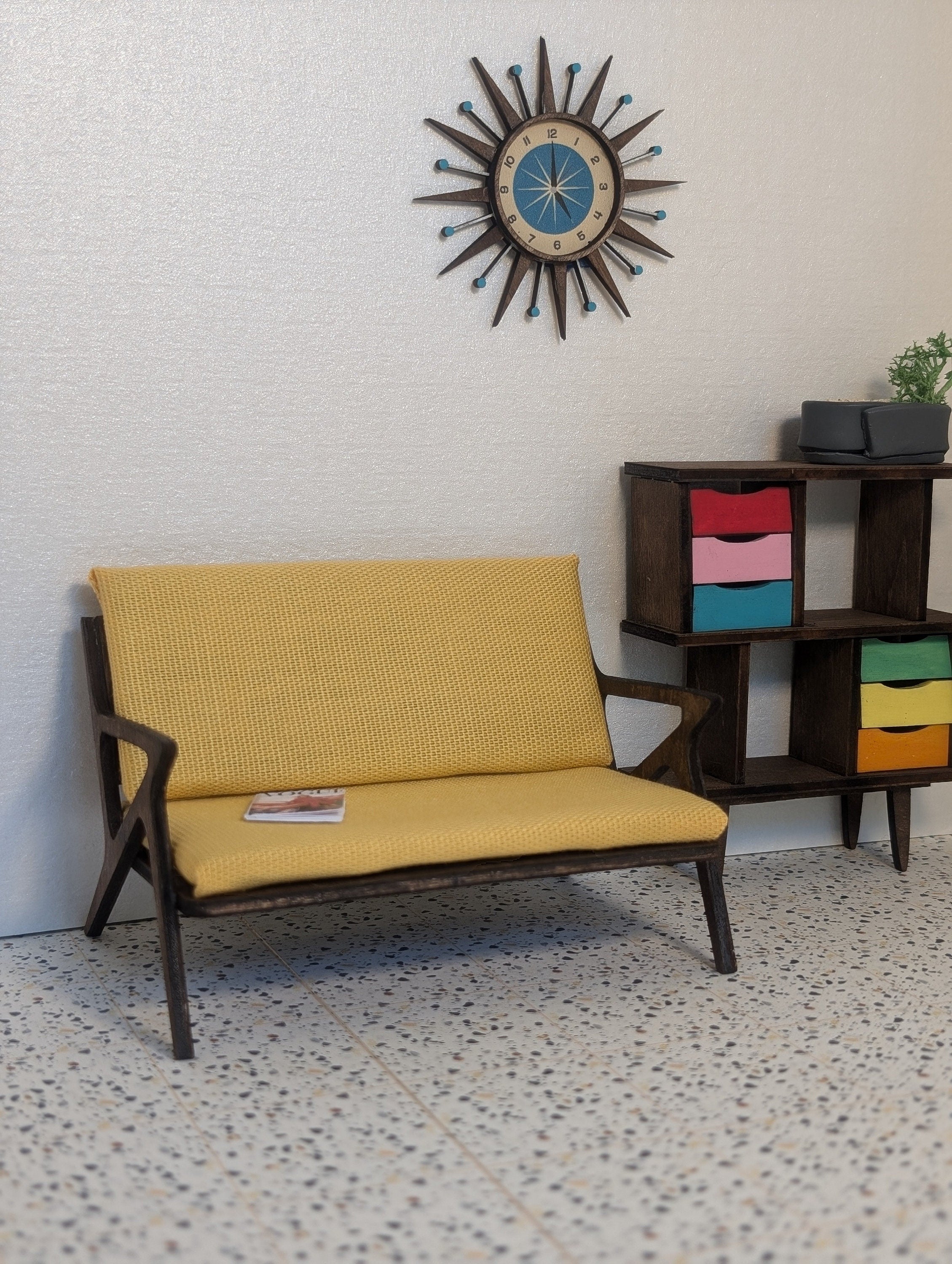 Gunlocke Style Love Seat Miniature 1:12 scale- MCM, Midcentury, dollhouse couch, room box couch, diorama couch, mini couch