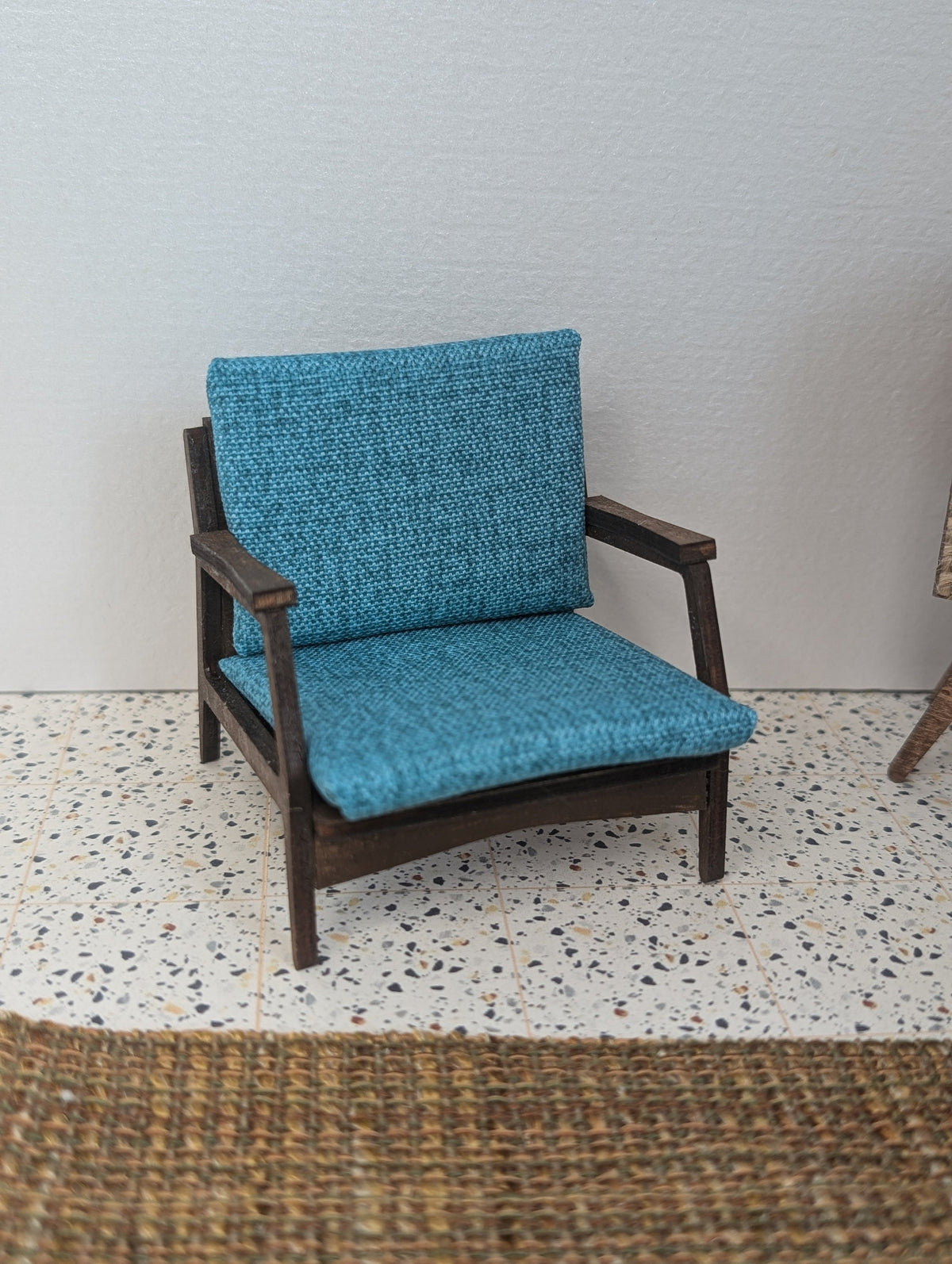 Miniature Gunlocke Style Loveseat - Mid Century Modern Dollhouse Couch (1:12 Scale)