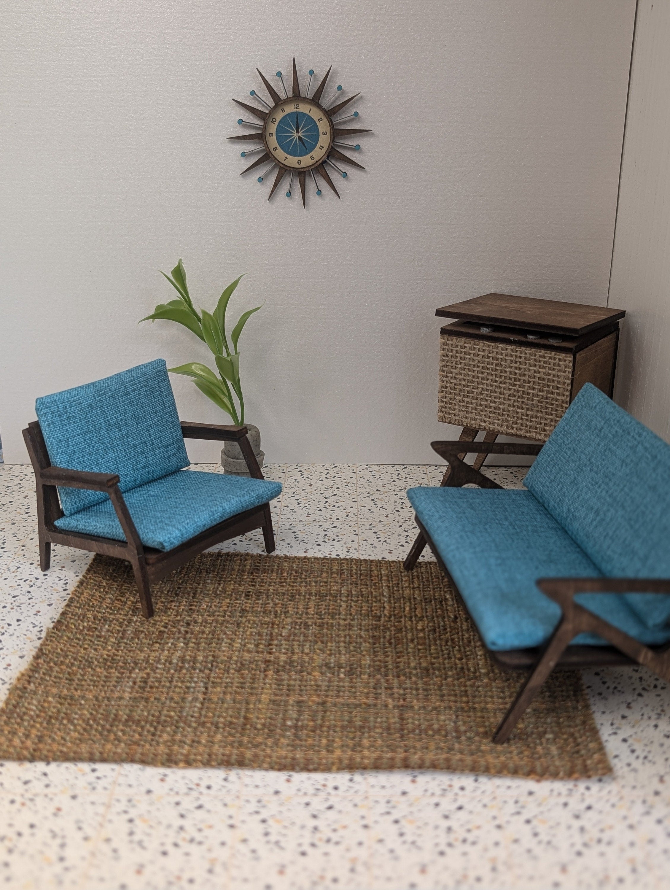 Gunlocke Style Love Seat Miniature 1:12 scale- MCM, Midcentury, dollhouse couch, room box couch, diorama couch, mini couch