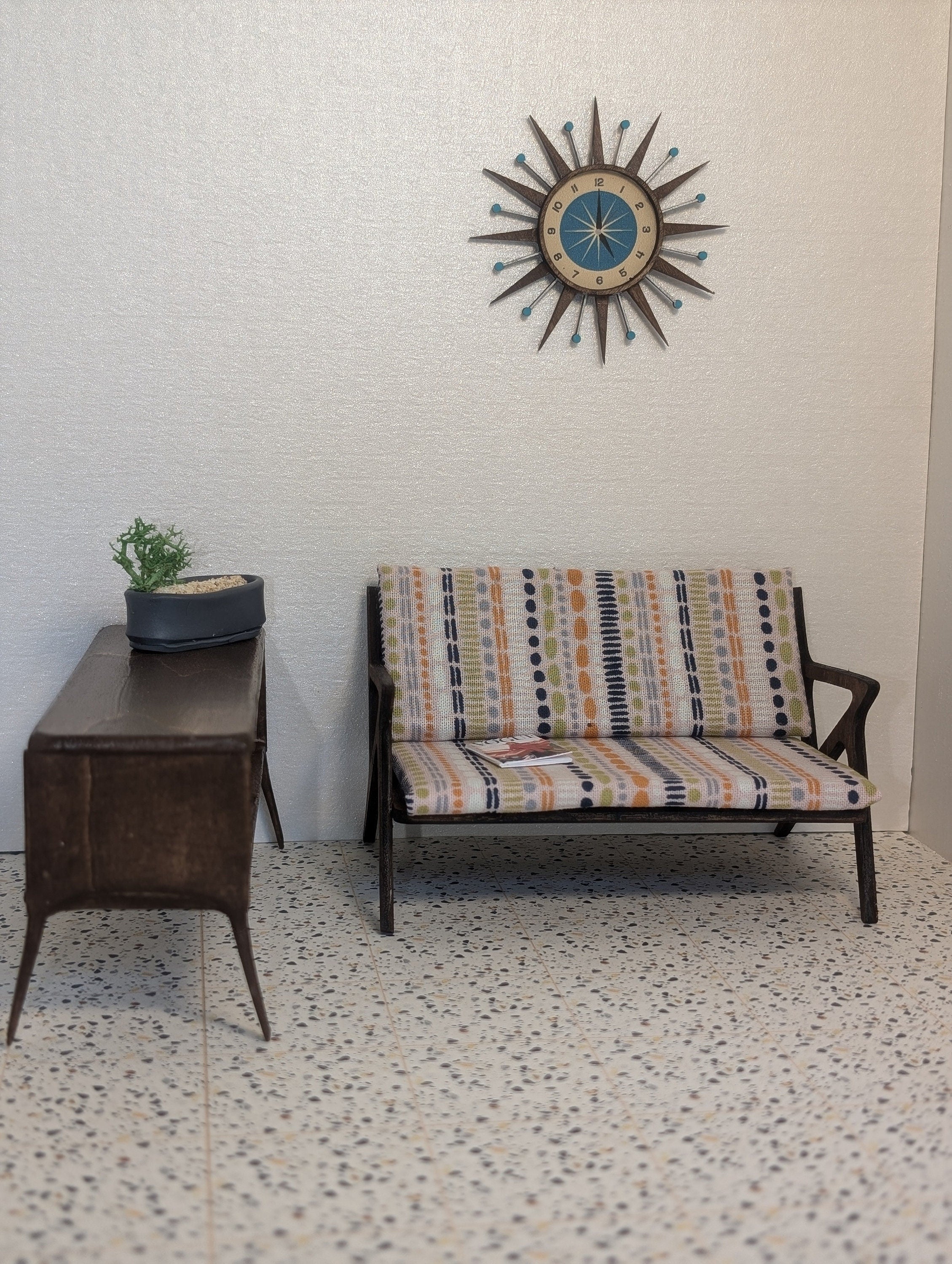 Gunlocke Style Love Seat Miniature 1:12 scale- MCM, Midcentury, dollhouse couch, room box couch, diorama couch, mini couch