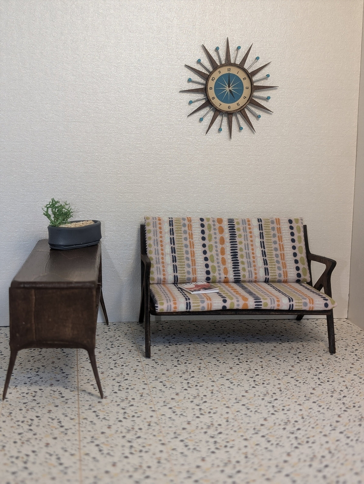 Miniature Gunlocke Style Loveseat - Mid Century Modern Dollhouse Couch (1:12 Scale)