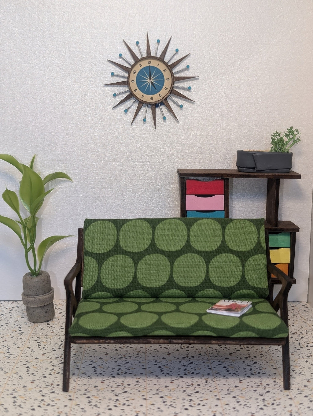 Miniature Gunlocke Style Loveseat - Mid Century Modern Dollhouse Couch (1:12 Scale)