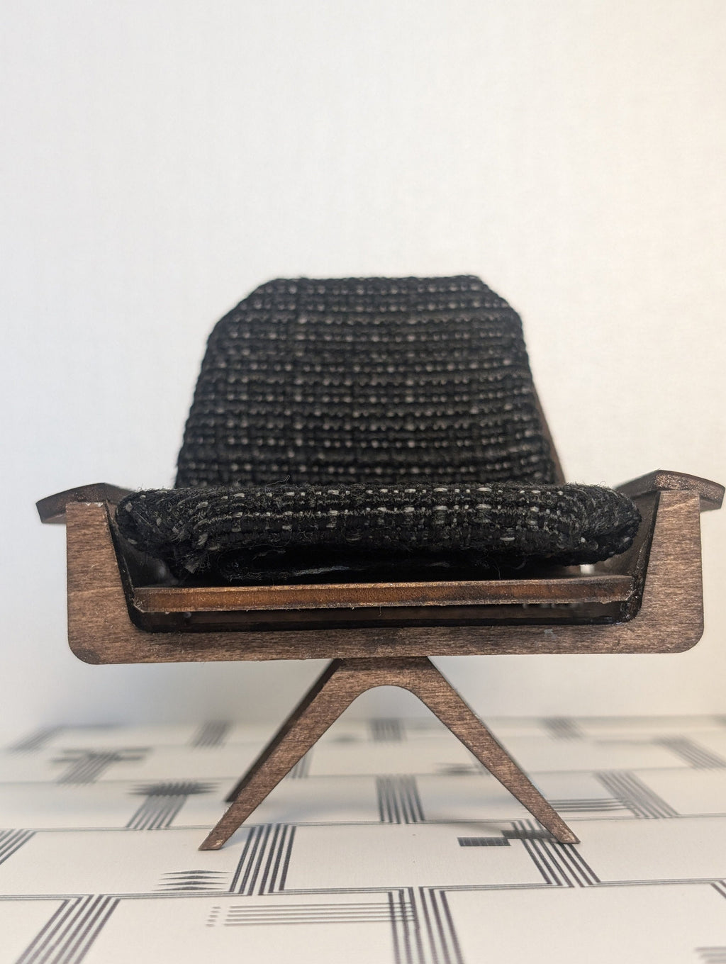 Curved MCM Arm Chair - Miniature 1:12 Scale - dollhouse chair, room box chair, mid-century miniature decor, diorama decor